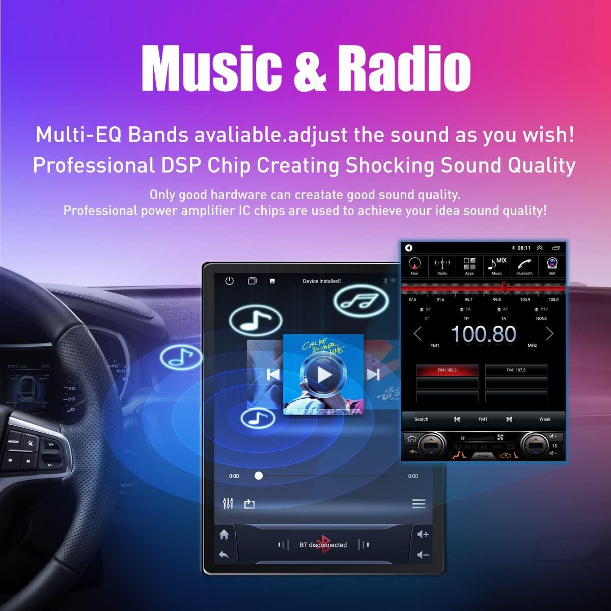 Kunfine Tesla Style Car CarPlay Android Auto Navigation Stereo GPS Radio Reverse Camera 9.7" IPS Touchscreen Headunit Tablet Media Player For Peugeot 301 13-22, if Applicable Octa Core 4G+64G Advanced