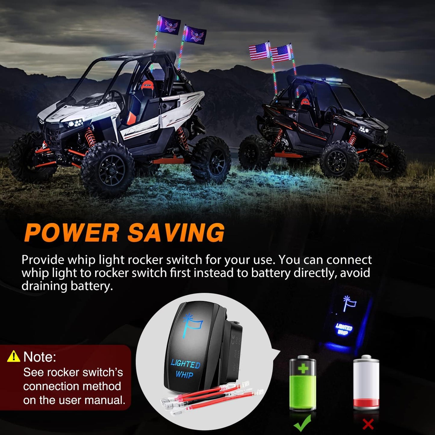 Nilight 2PCS 4FT RGB LED Whip Lights, Remote App Control w/DIY Chasing Patterns Stop Turn Reverse Modes Safety Lighted Antenna for ATV UTV Polaris RZR Can-am Dune Buggy Jeep