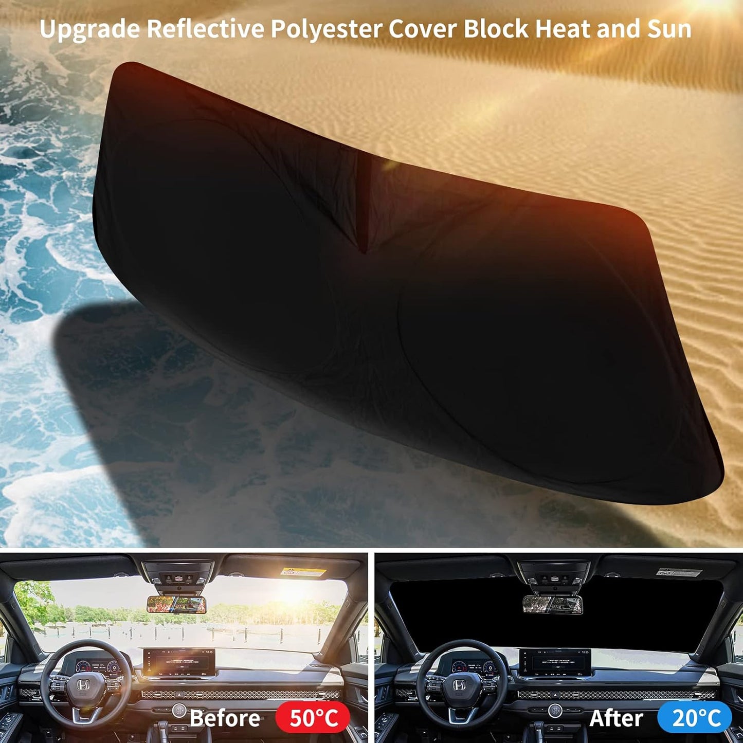 INSAUTO Windshield Sun Shades Custom Fit for Toyota Camry 2007-2017- Sunshade for Front Window Cover - Double Layer Heat Shield Sun Visor Cool Car Accessory