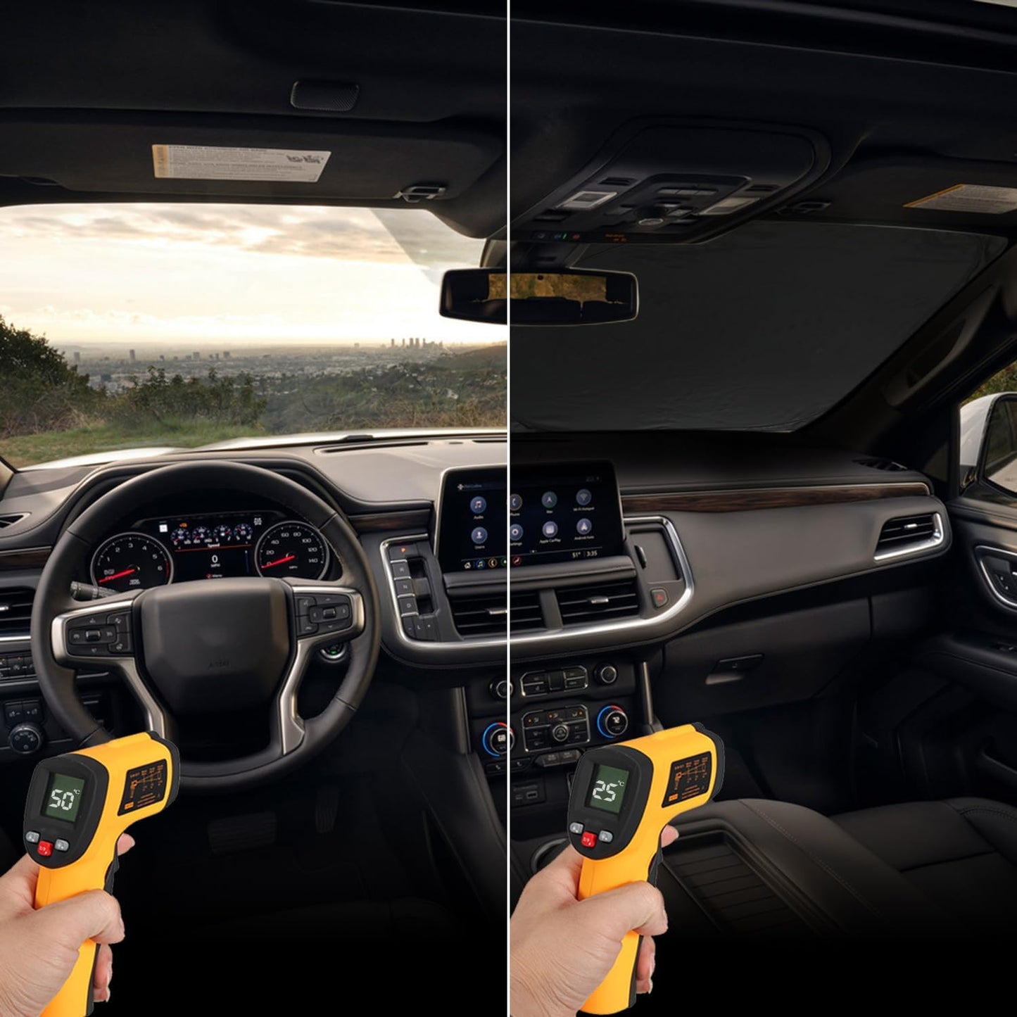 ROCCS Windshield Sunshade UV Ray Reflector Compatible with Chevy Tahoe GMC Yukon 2021-2025 Front Window Sun Shade Shield Cover Foldable Reflective Sun Visor