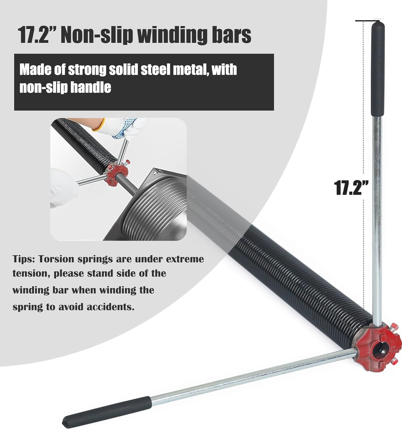 Garage Door Torsion Spring Set, Pair of 2" Electrophoresis Coated Garage Door Spring Replacement with 2 Non-Slip Winding Bars and Bearing, Minimum 16000 Cycles (.243x2x27)