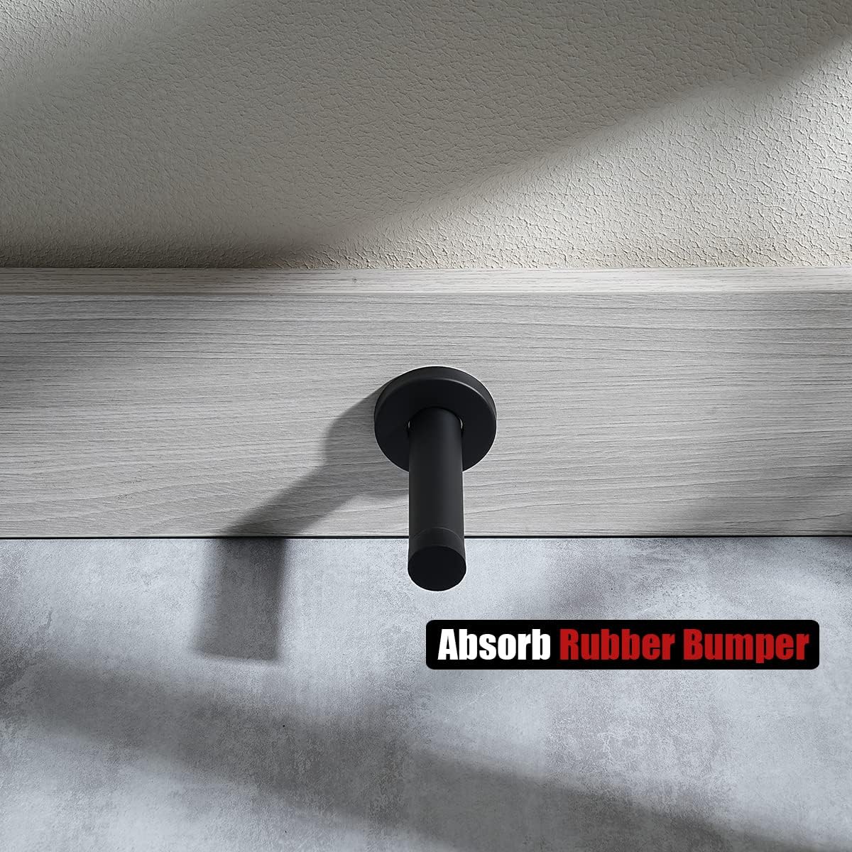 JQK Door Stopper Black, 304 Stainless Steel Thicken 1mm Sound Dampening Door Stop Bumper Wall Protetor, Matte Black, DSB5-PB