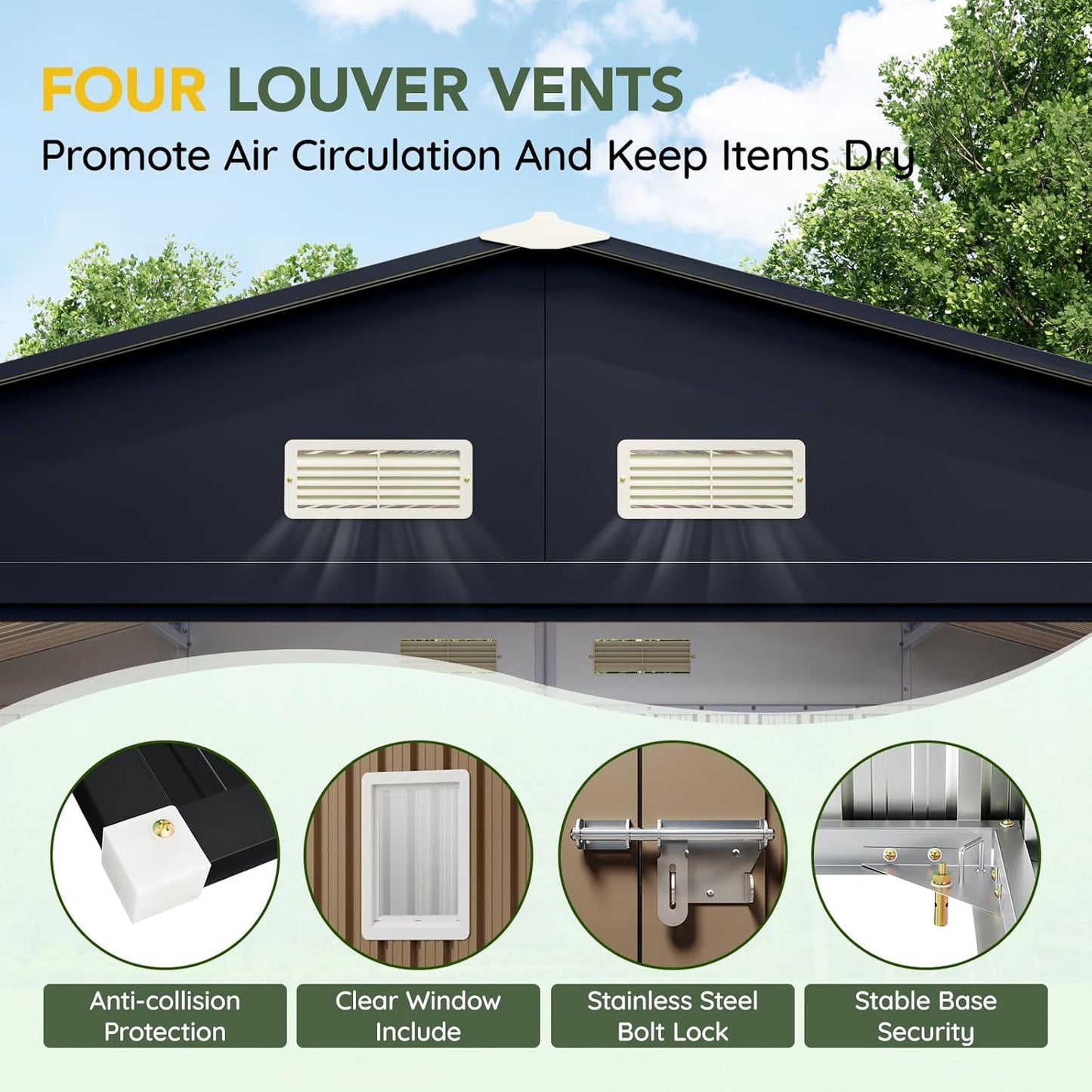 Breezz Outdoor Storage Shed 10 x 12ft. Utility Tool Shed Metal Storage Garden Shed with Lockable Doors, Windows & Metal Frame Floor for Patio Storage,Brown