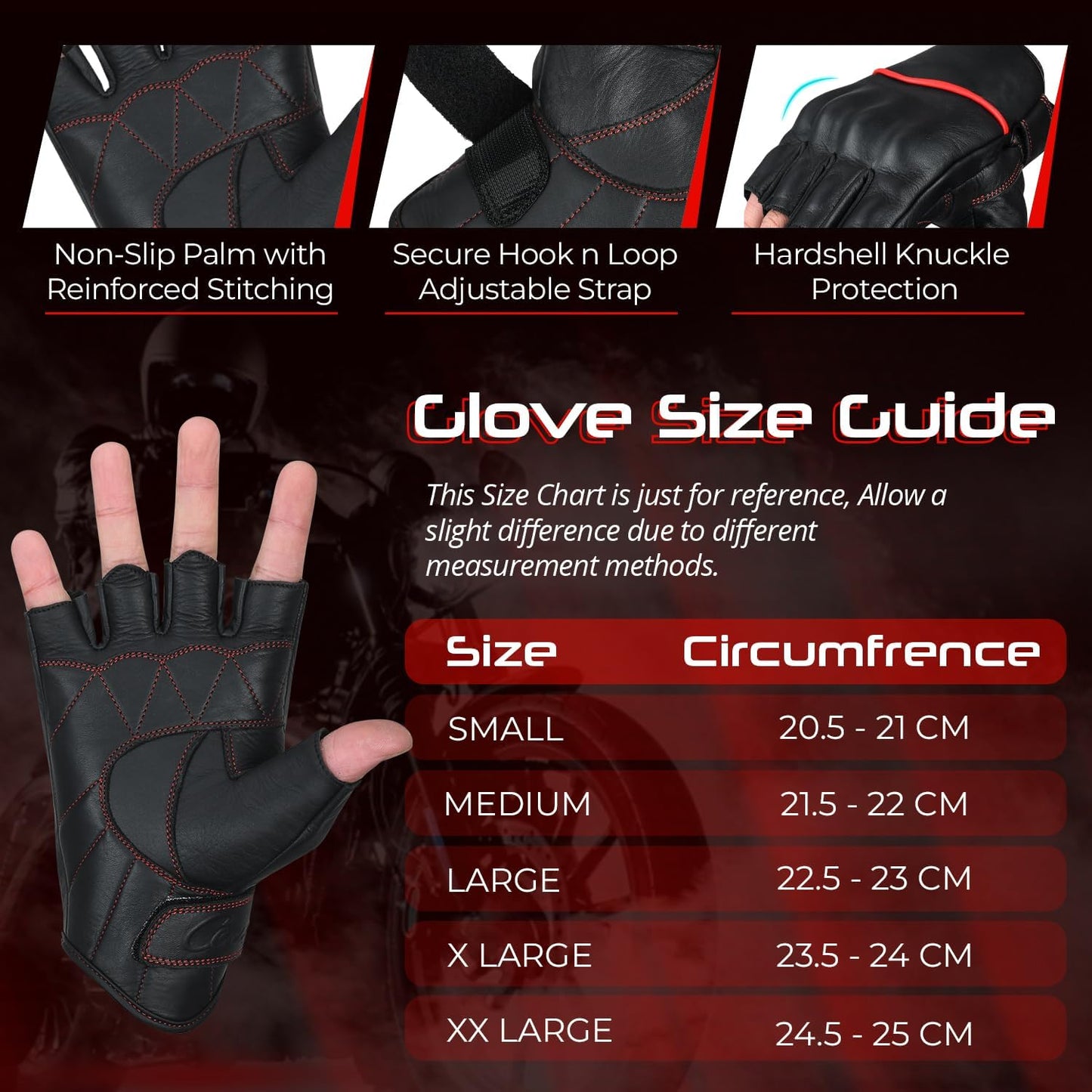aasportx Motorcycle Gloves - Men's Leather Motorbike Gloves with Touchscreen Function - Non-Slip Pads for Men & Women