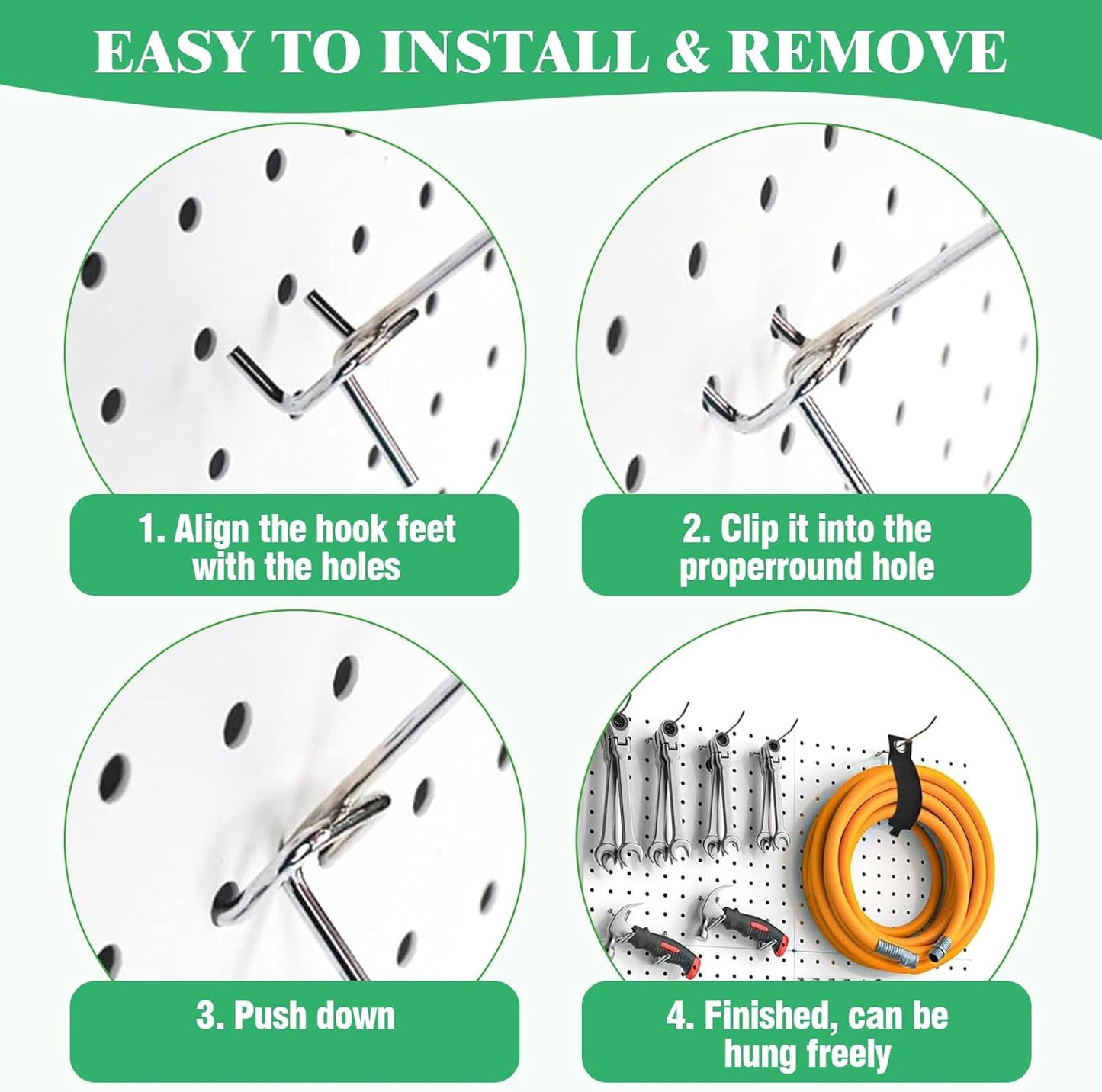 50Pcs 8"/20CM Pegboard Hooks Assortment Set, Metal Peg Board Hooks with 2.5mm Hole Pitch 4mm Wire Diameter Slatwall Hanging Hook for Garage Organization Wall Hanging (Silver)