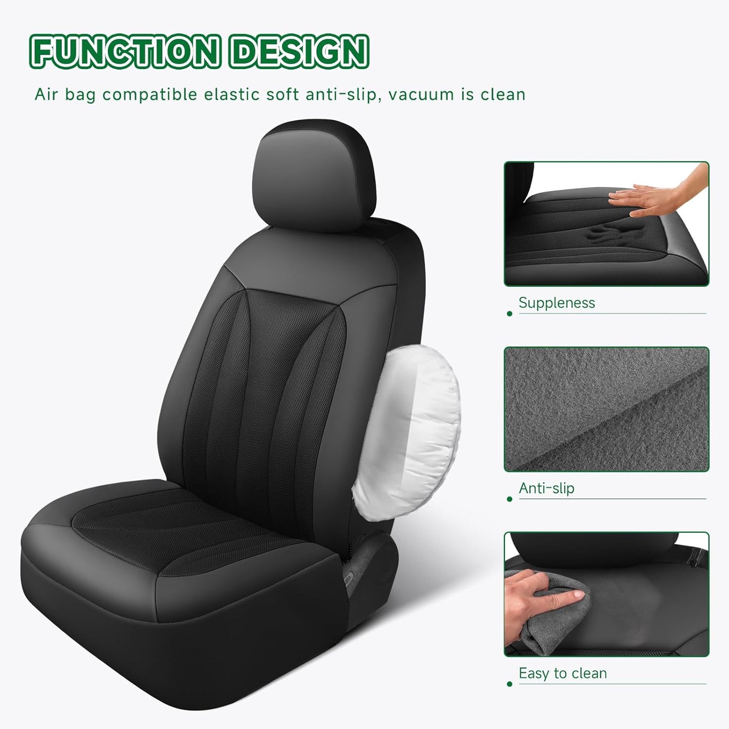 GIANT PANDA Fit Chevy Silverado 1500 2500 3500 Front Car Seat Cover, 3D Air Mesh Breathable Seat Protector, Black(2-Pack)