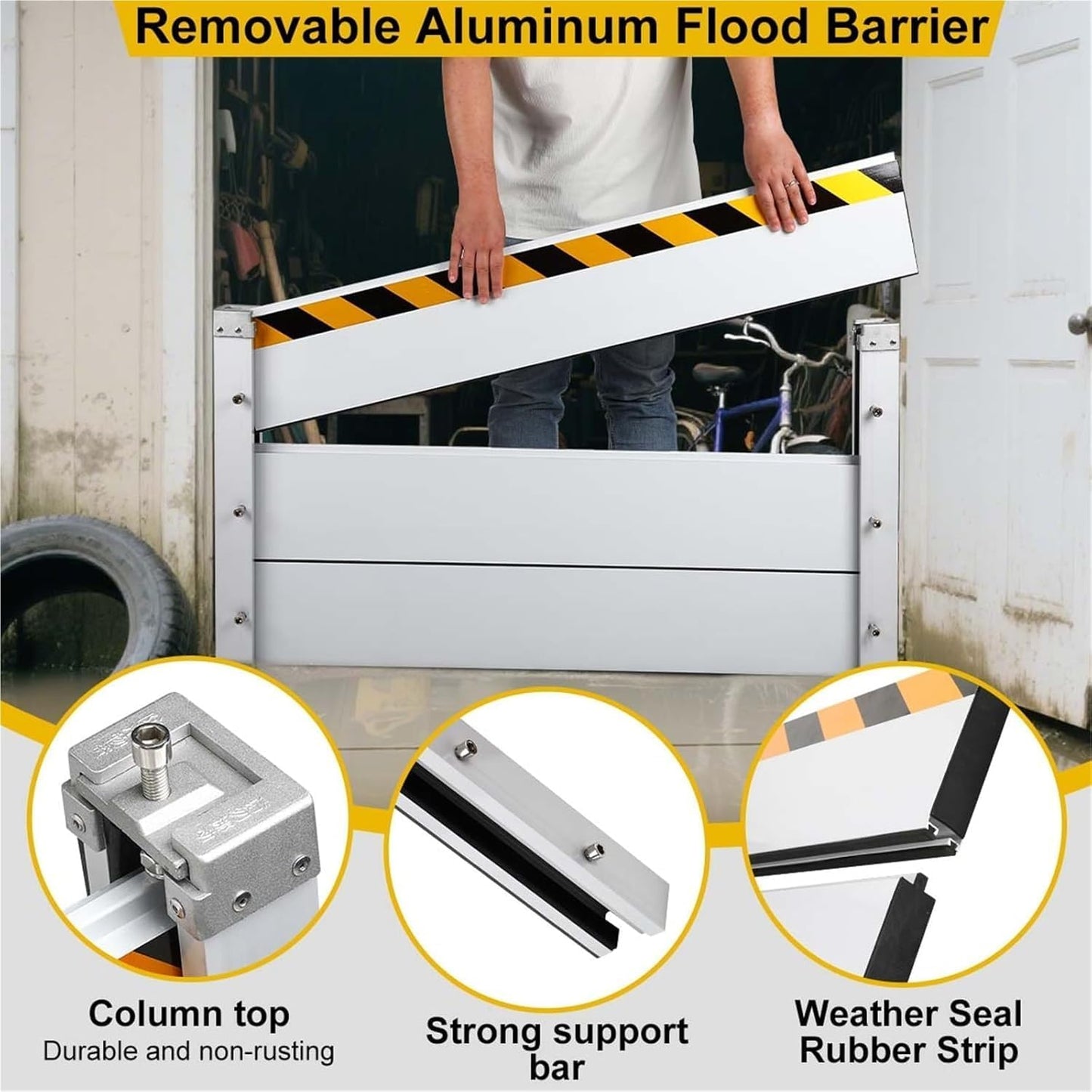 Reusable Heavy Duty Aluminum Flood Barriers for Home Exterior, Flood Protection Barriers Water Barrier Door Quick Detachable Garage Doors Detachable Mobile Rain Water Baffle ( H 55.1 inch L 18FT)