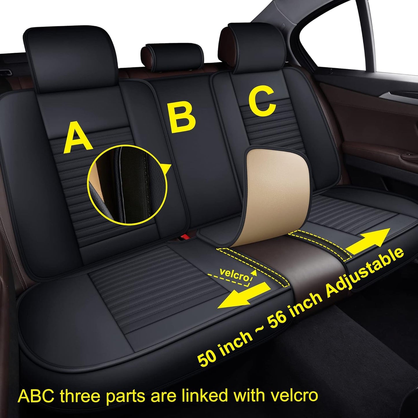 LINGVIDO Car Seat Covers, Breathable and Waterproof Faux Leather Automotive Seat Covers for Cars SUV Truck Sedan,Universal Anti-Slip Seat Cover with Backrest (Rear Seat, Black-Blueline)