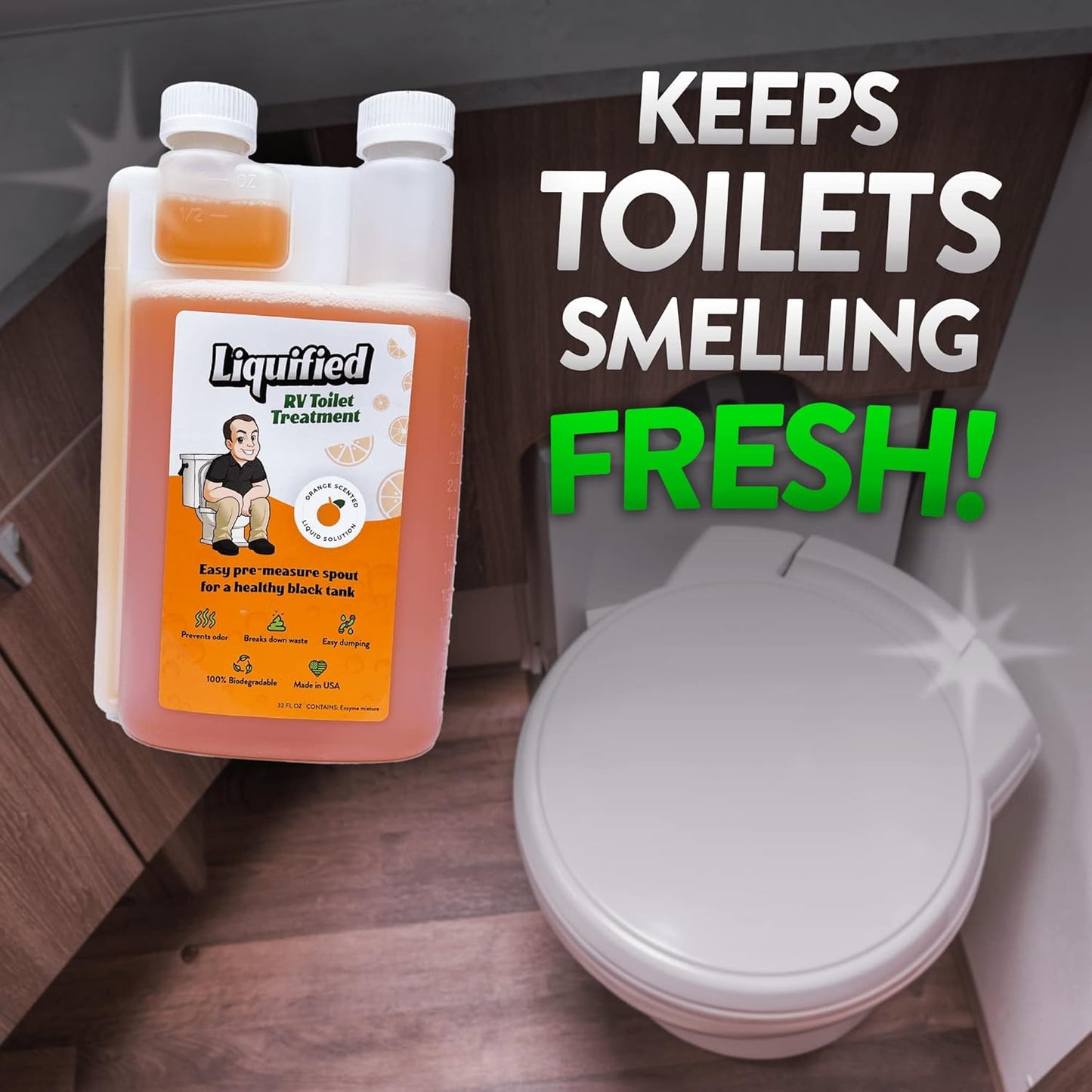 Liquified RV Toilet Treatment - Black Holding Tank Digester - Odor Eliminator - Orange Scent - Matts RV Reviews (Orange, 32oz)