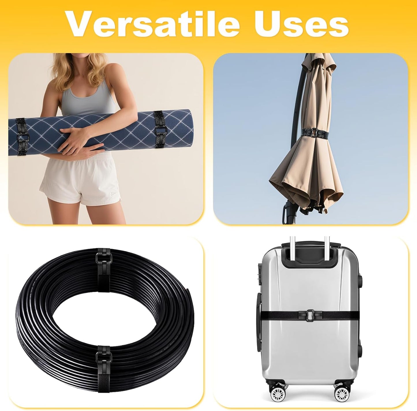 1.18" x 16' Heavy-Duty Fastening & Super Anti-Slip Cinch Straps with 22 Buckles, Black Nylon Hook and Loop, Reusable for Organization & Storage