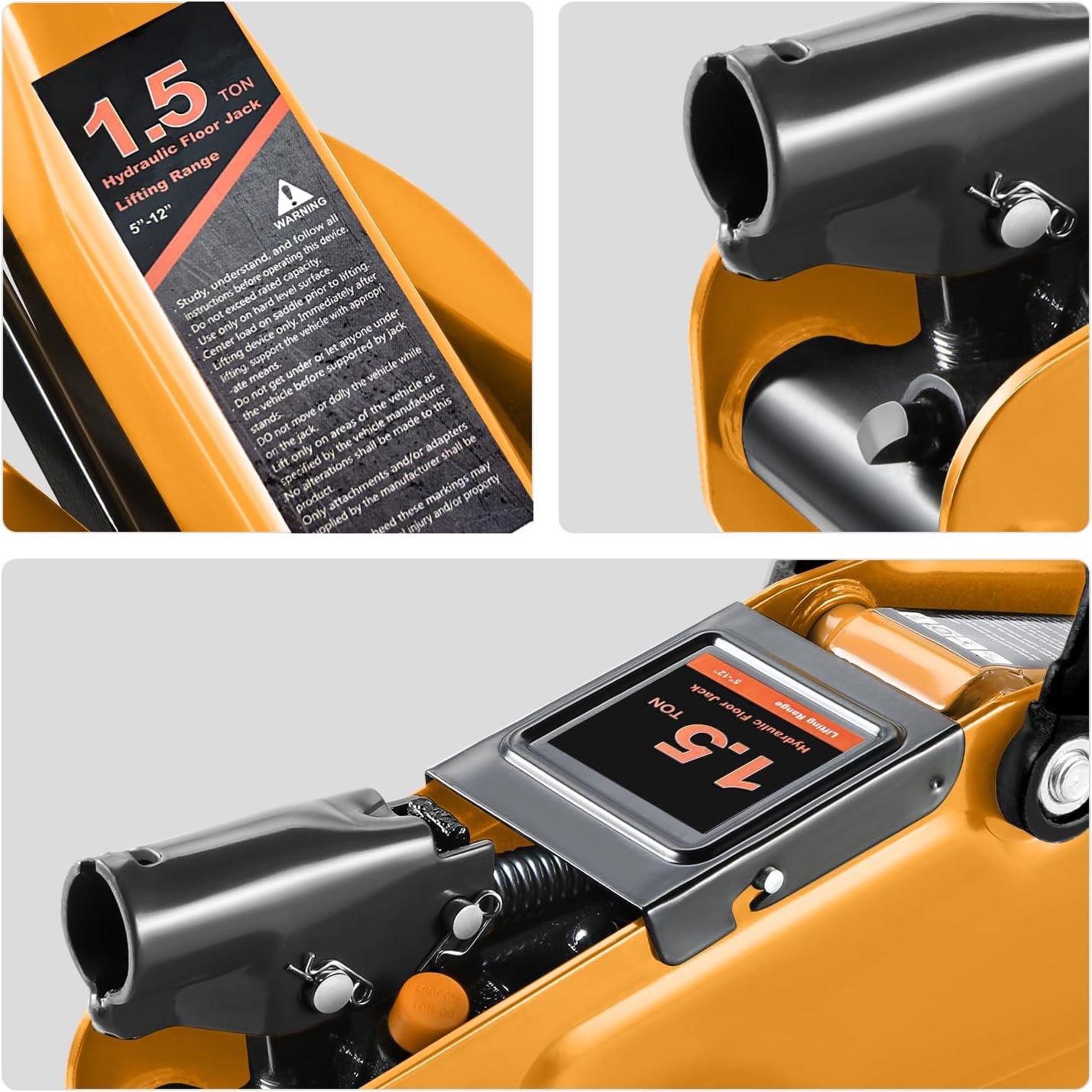 DNA MOTORING Low Profile Hydraulic Trolley Service/Floor Jack, 1.5 Ton (3000 lbs) Capacity, Lifting Range 5.3"-12", Orange, TOOLS-00326-OG