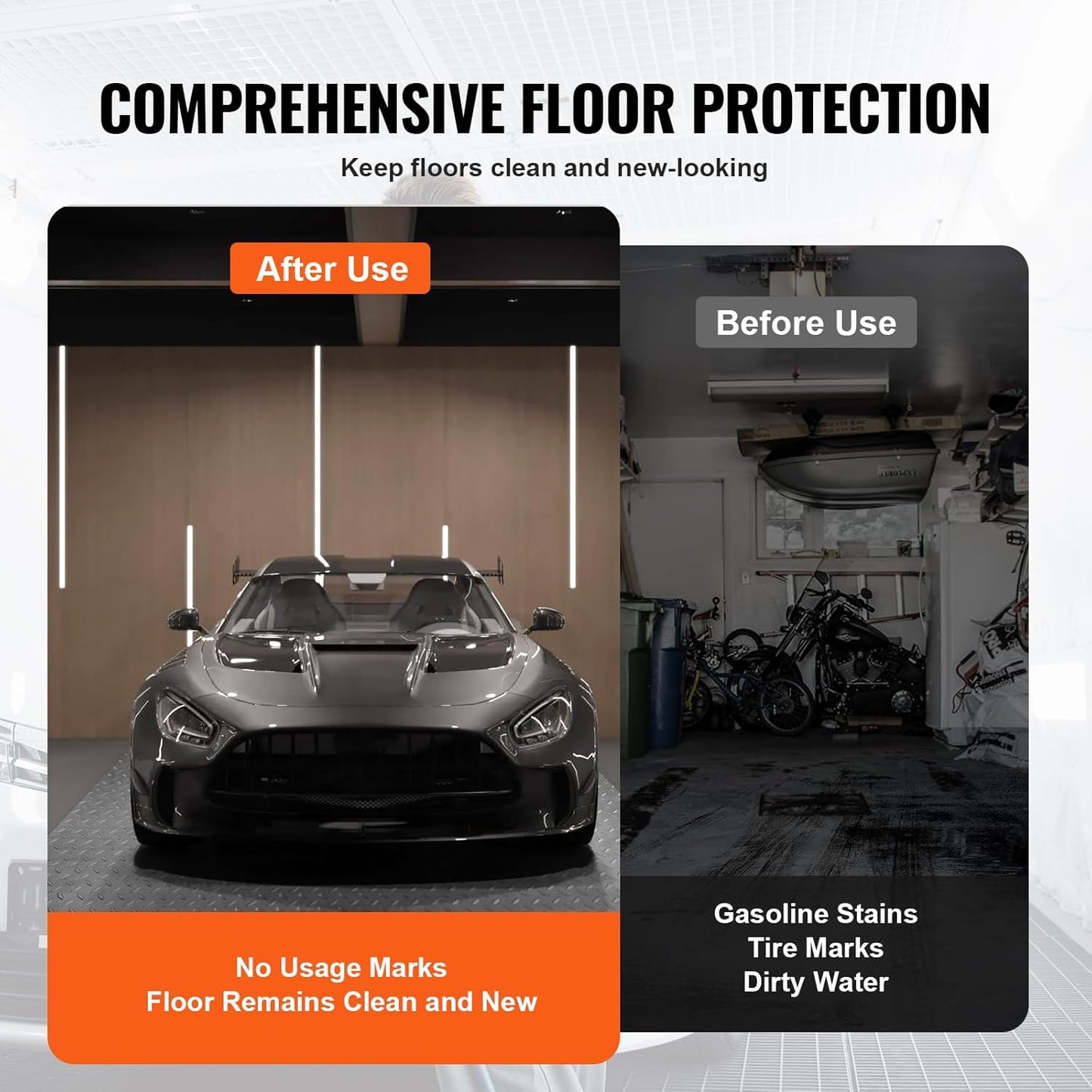 VEVOR Garage Floor Mat, 9.2 x 4.9 FT PVC Garage Flooring Roll, Non-Slip Diamond Texture, 45.21 sq.ft Covering Space, Garage Mats for Under Cars, for Gyms Boats Car Trailer, Silver