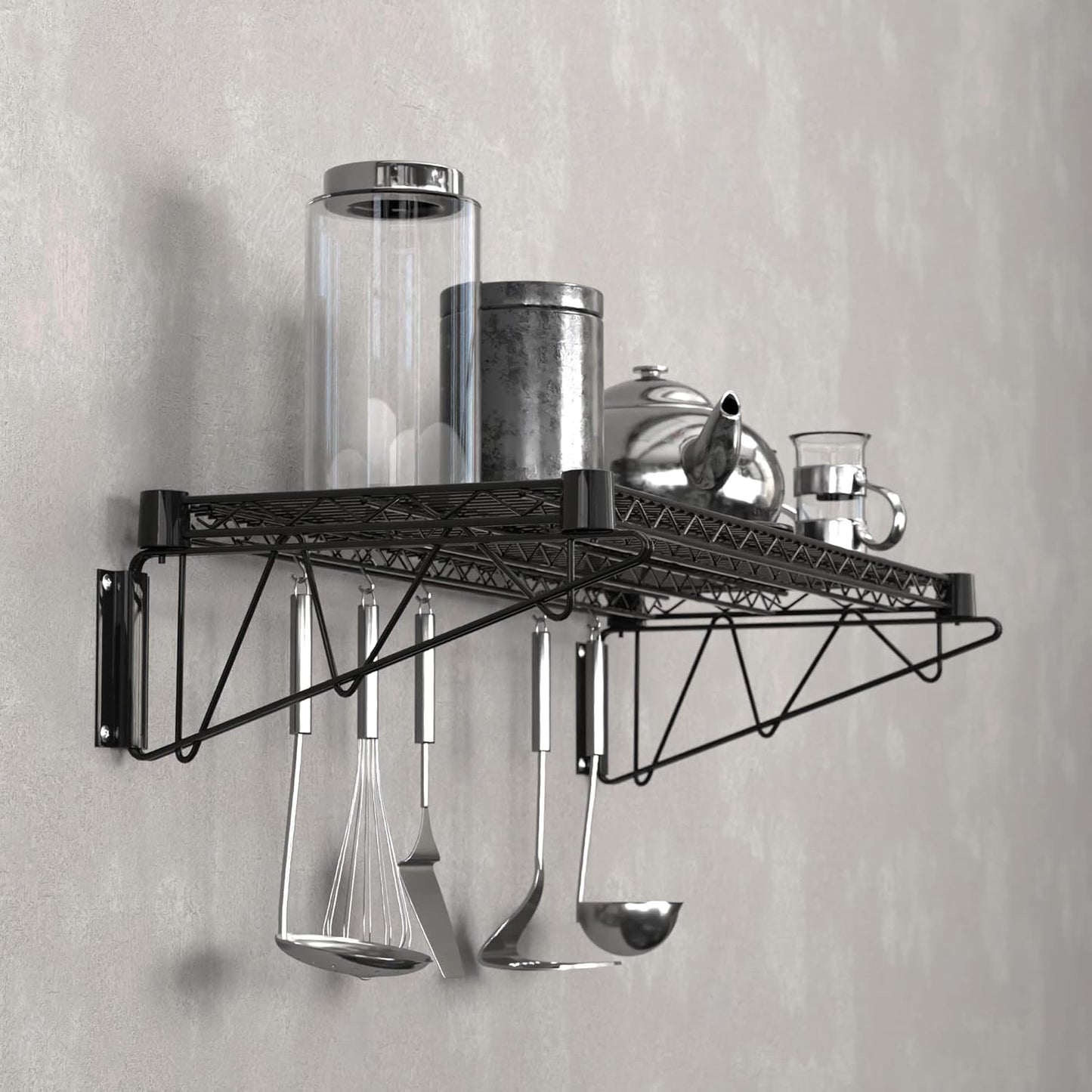 14" x 36" Black Epoxy Wire Wall Mount Shelf