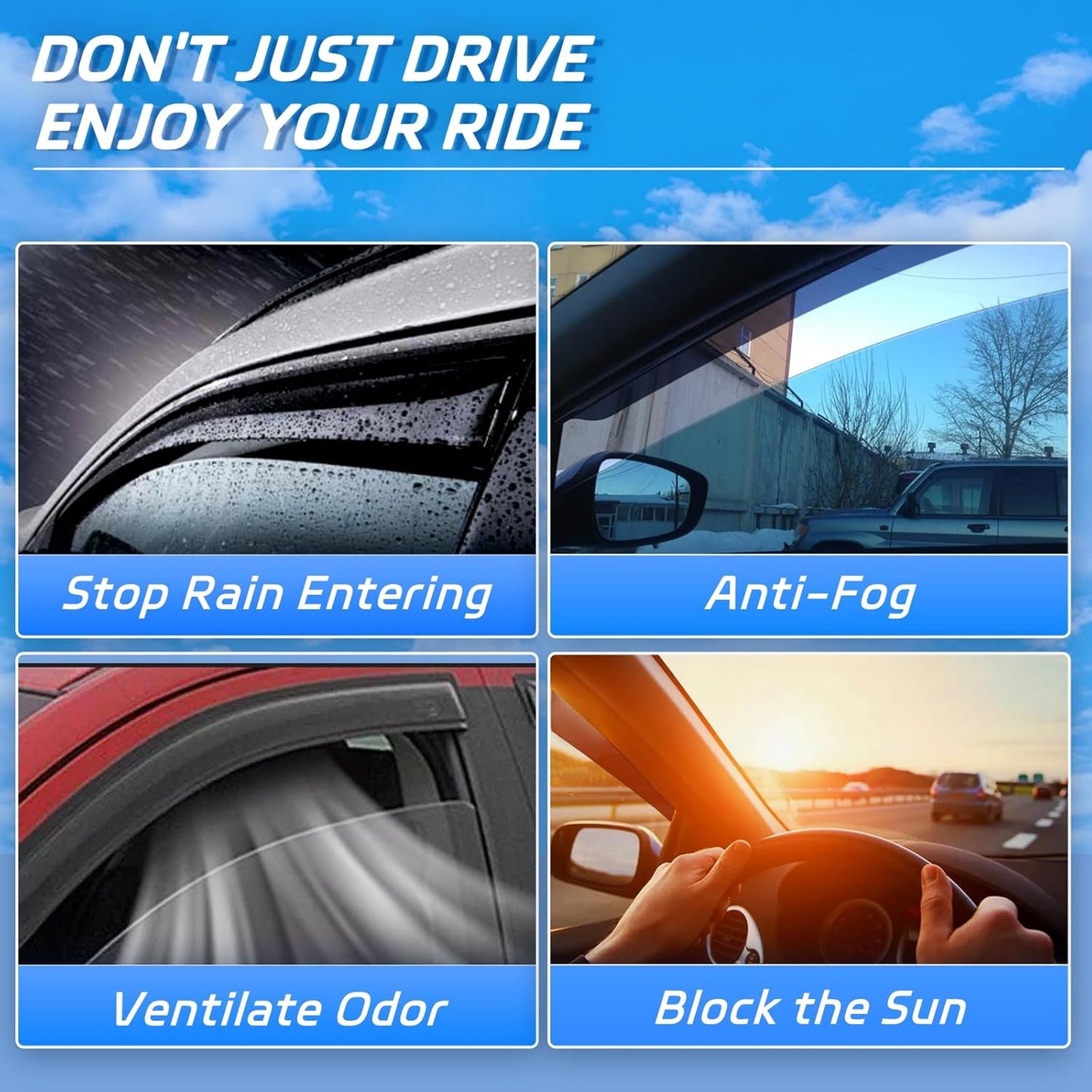 Window Visors Rain Guards Fit for 2009-2019 Ford Flex, Outside Mount Wind Deflector Shade, Tape-on Smoke Tinted Vent Visor Shields, 2010 2011 2012 2013 2014 2015 2016 2017 2018