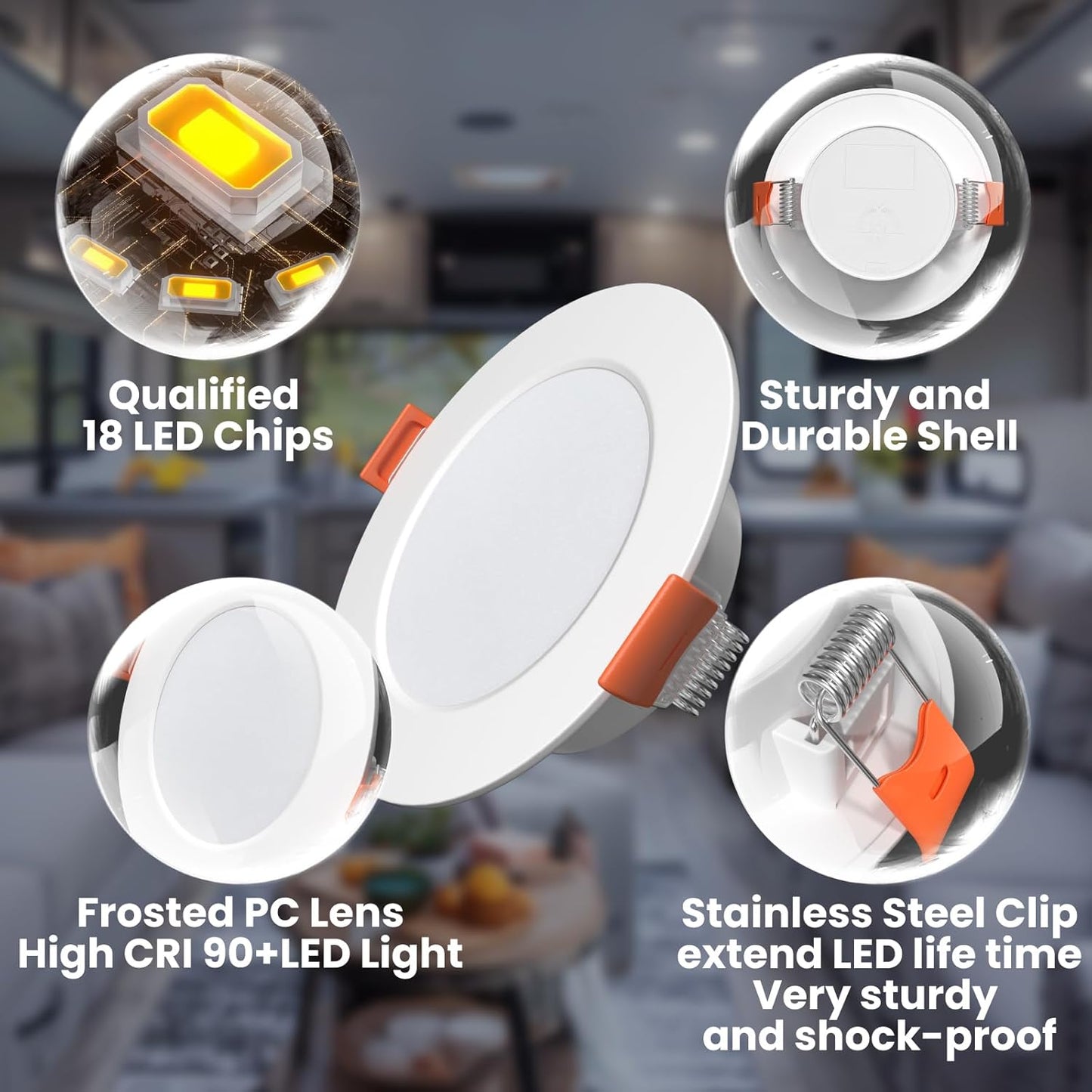 12 Volt 3 Inch Ultra Thin LED Recessed Ceiling Lights for RV Interior 3W 6000K 12V LED Downlights Dimmable RV Puck Lights for Camper Van Boat Under Cabinet Lighting, 6Pack