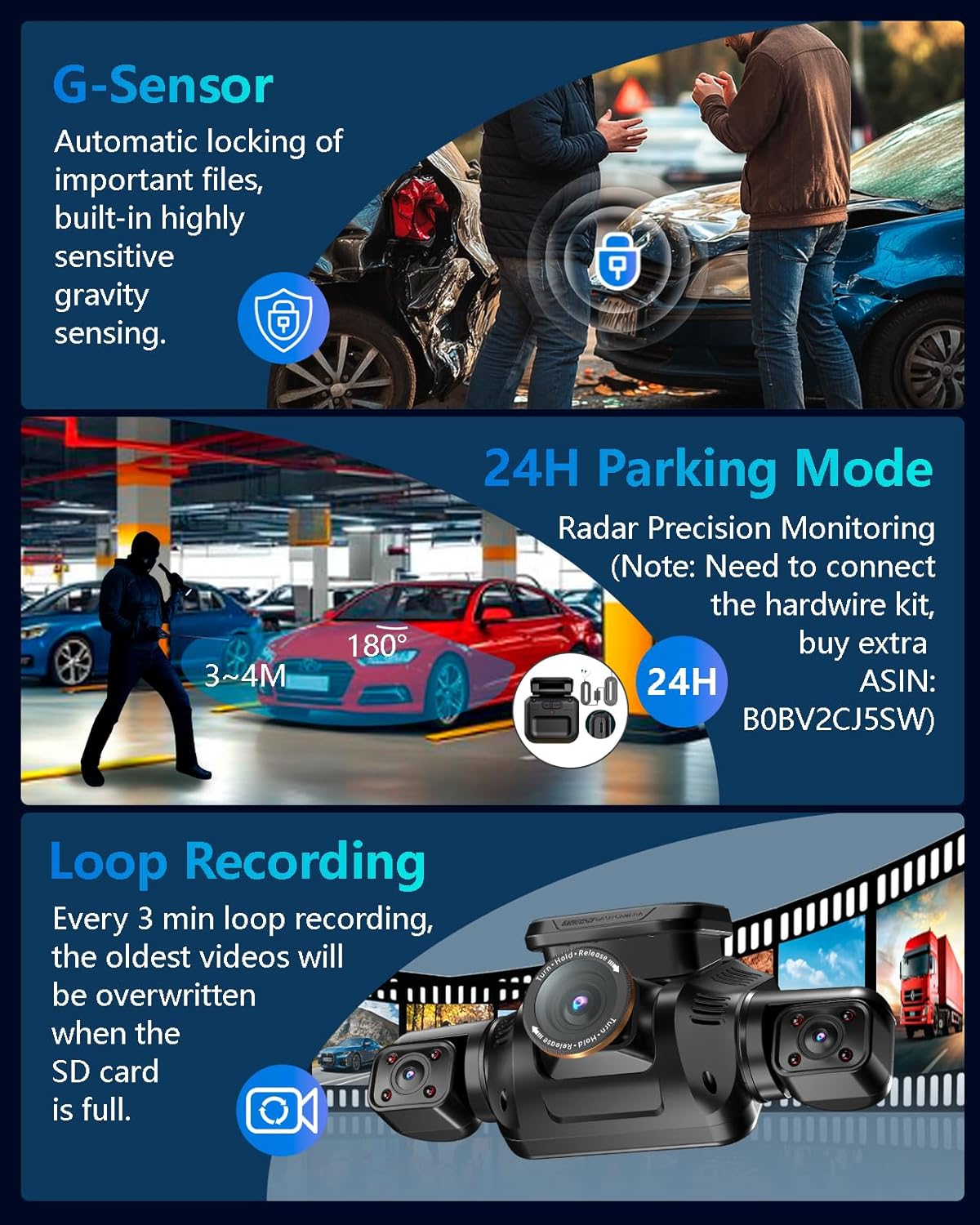 AI Dash Cam Front Rear Inside with Driver Monitor System, 360° Car Camera 4K, 4 Channel Camera for Cars Built-in WiFi GPS, Dashcam with 128GB SD Card, Night Vision, 24H Parking Mode, Upgrade DMS V8Pro