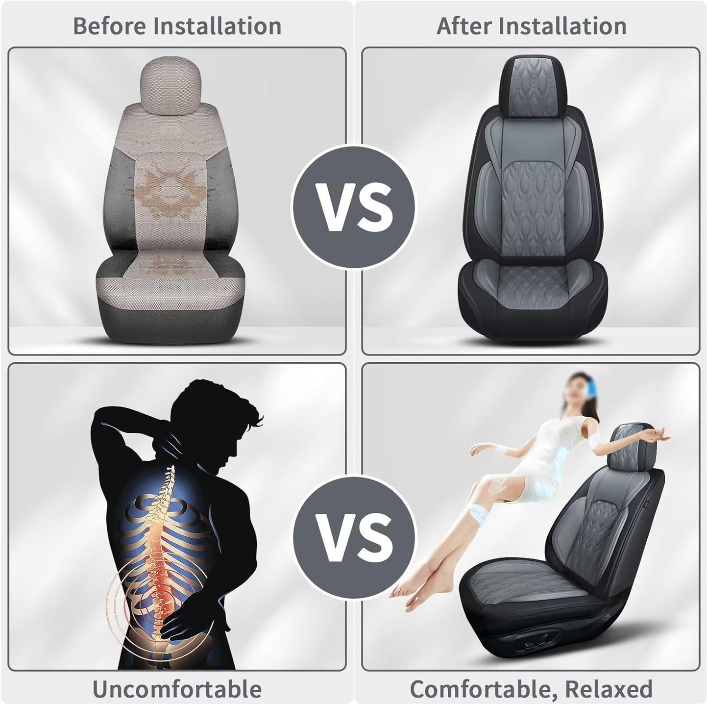 Seat Covers 2 Front Seats Fit for Toyota Camry 2012-2025 Leather Car Seat Covers Waterproof Non-Slip - Auto Seat Cushion Protectors (2 Seats,Black&Grey)