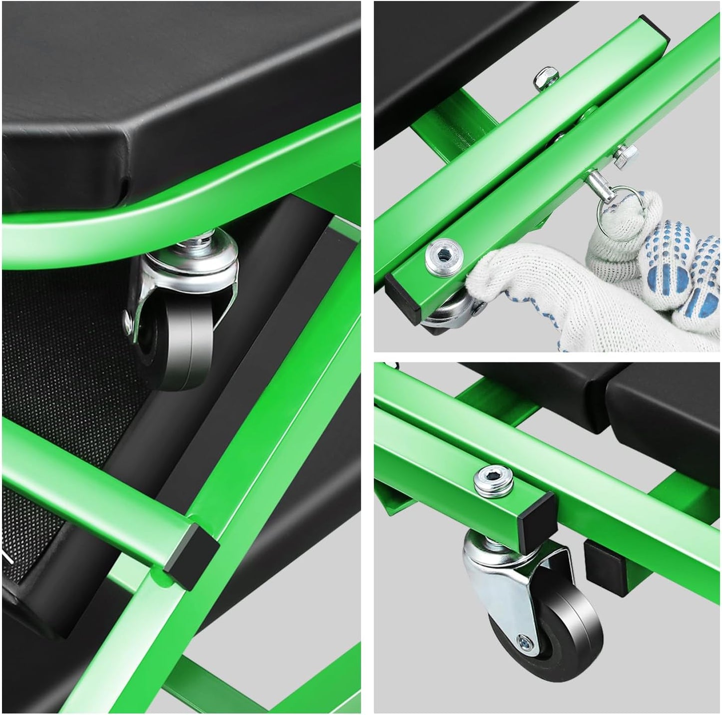 DNA MOTORING 40 Inches Folding 2 in 1 Rolling Z Creeper, Adjustable Roller Garage Chair Lay Down or Sit, 6 Pcs 2" Casters, 150kg Weight Capacity, Green, TOOLS-00187-GR