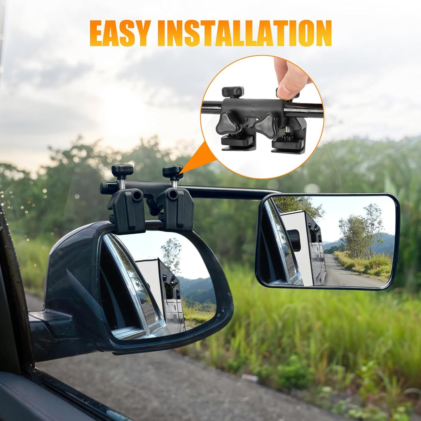 Clip-On Mirror Extenders for Towing - 360° Adjustable Side Mirror Extensions with Flat Locking Design,Tool-Free Installation compatible with RV, SUV, Trucks, Vans, Trailers (1 Pair)