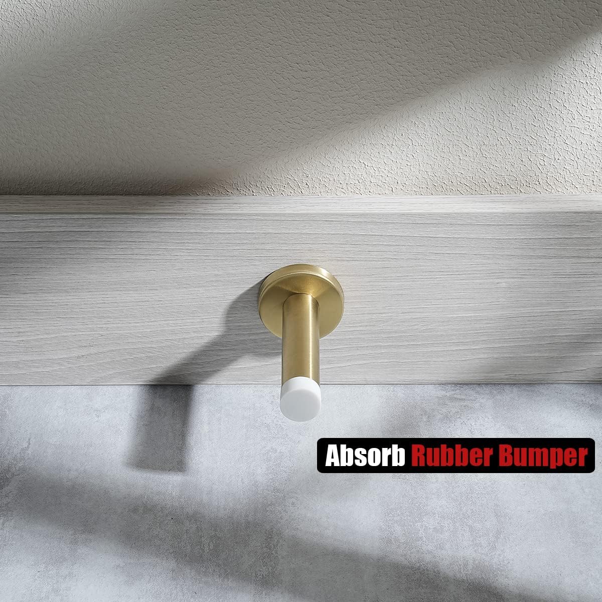 JQK Door Stopper Gold, 304 Stainless Steel Thicken 1mm Sound Dampening Door Stop Bumper Wall Protetor 4 Pack, Brushed Gold White Tip, DSB5-WG-P4