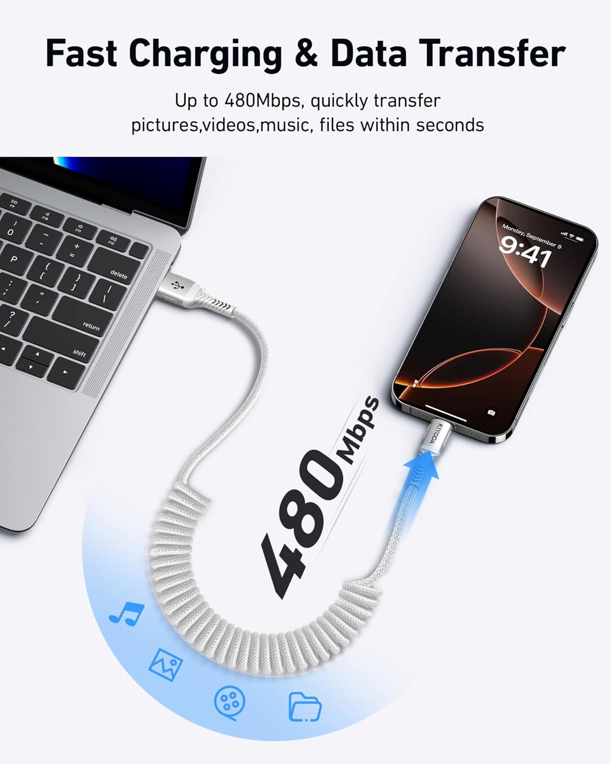 USB A to USB C Cable Fast Charging 66W, 2Pack 3FT Coiled Braided USBC Phone Charger Cables for Car, Short USB to USB Type C Cord for iPhone 16 15 Pro Max, Samsung Galaxy S24 S23 and More-Silver