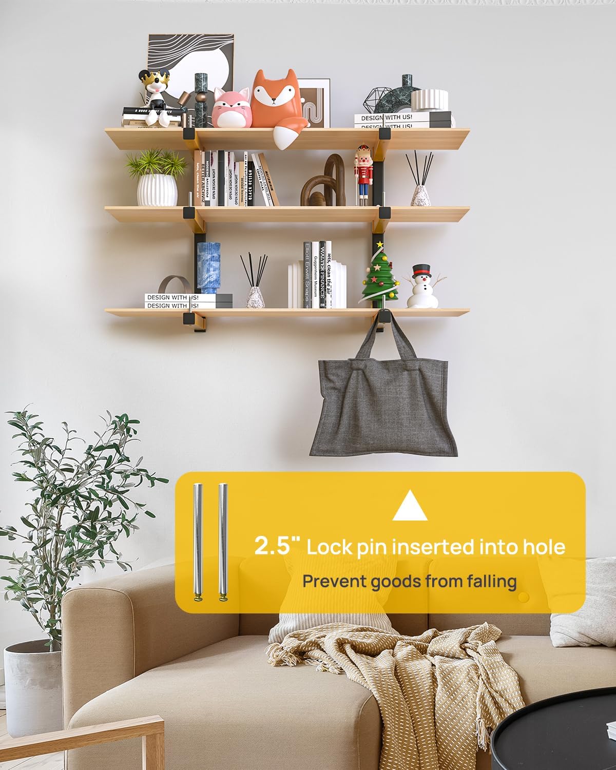 Lumber Rack Wall Mount Storage Racks Folding Wood Organizer Heavy Duty Shelf Brackets With 3-Level 360 Lbs Capacity Yellow Metal Utility Racks Garage Wall Shelving for Indoor and Outdoor Use (2 Pack)