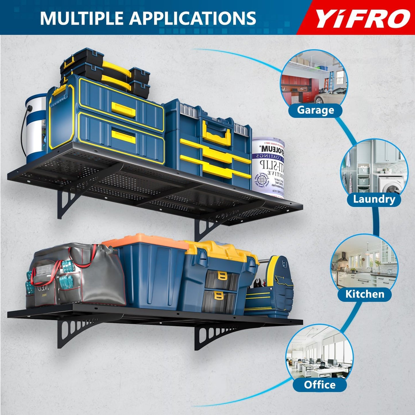 2-Pack 1.5x4ft Heavy Duty Garage Wall Shelving, 500 lbs Load Capacity, Garage Shelving Wall Mounted, Garage Storage Rack with Hooks, Black