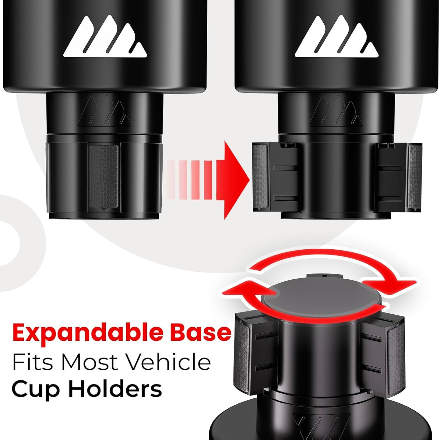 Integral Ultimate Expander Car Cup Holder - Adjustable Base - Expander & Organizer for Vehicles - Compatible with Coffee Mug, Yeti 14/24/36/46oz, Ramblers, Hydro Flasks 32/40oz, 3.4"-4.0" Bottles