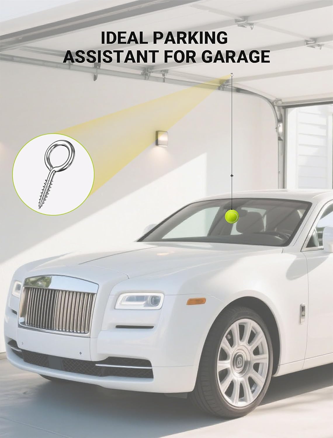 2-Packs Tennis Ball Garage Parking Aid with Non-Elastic String, Precise Garage Car Stop Indicator w/Adjustment Buckle, Easy Installation, Parking Stopper Assist for Garage Accessories