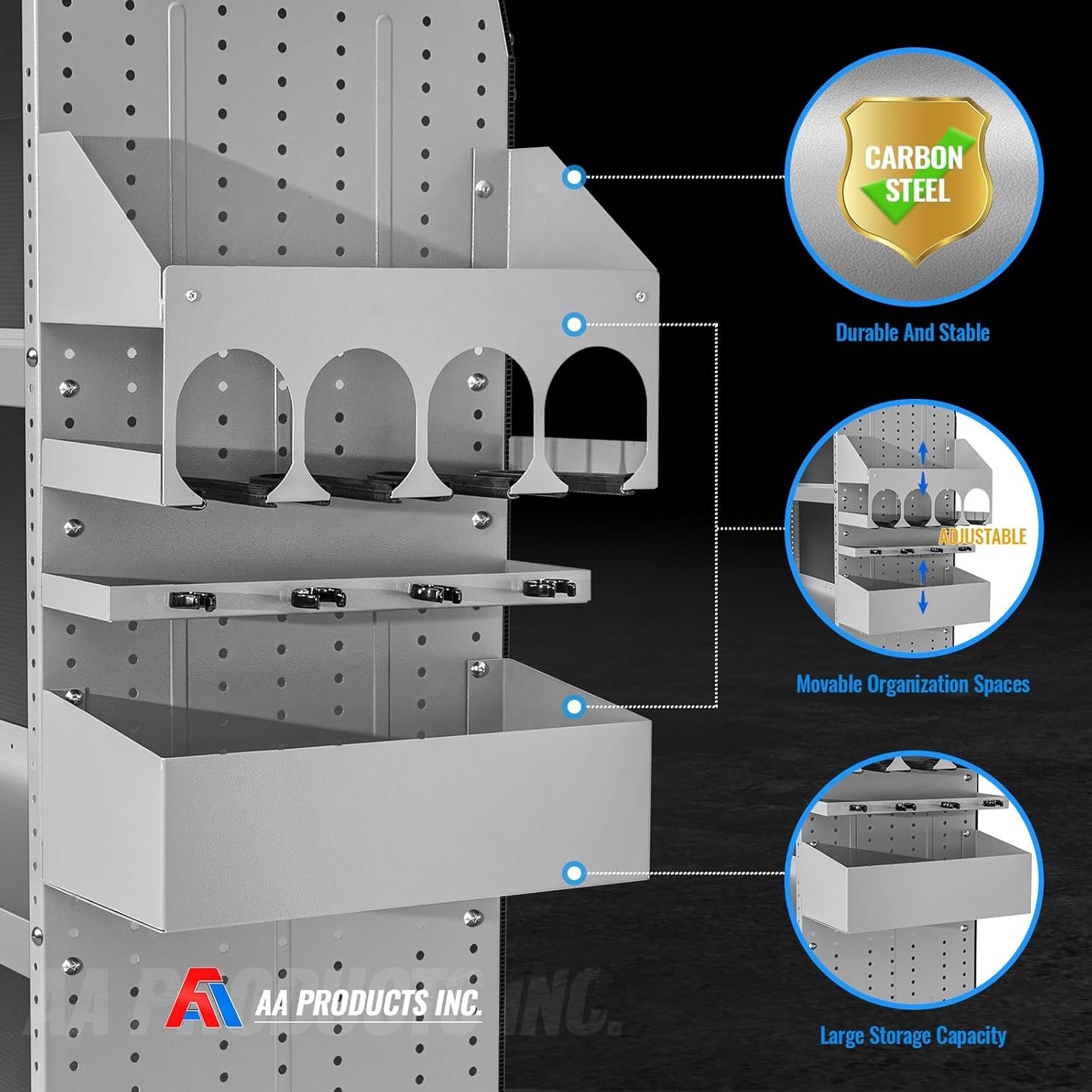 AA Products P-SH-Power Tool Organizer Wall Mount Designed for 16''D Van Shelving Storage, Three Layer 16" W Steel Power Tool Charging Station Organizer
