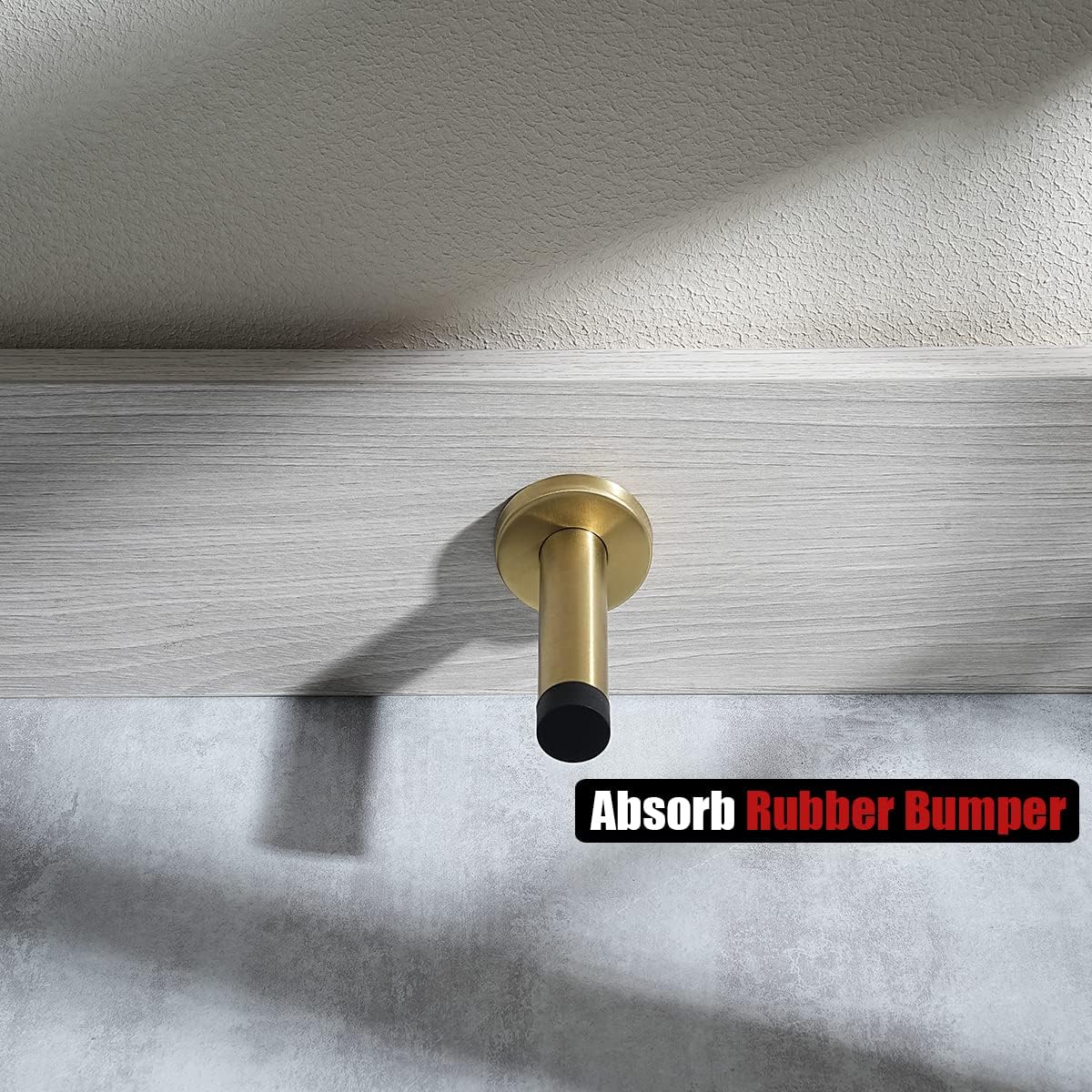 JQK Door Stopper Gold, 304 Stainless Steel Thicken 1mm Sound Dampening Door Stop Bumper Wall Protetor 2 Pack, Brushed Gold, DSB5-BG-P2