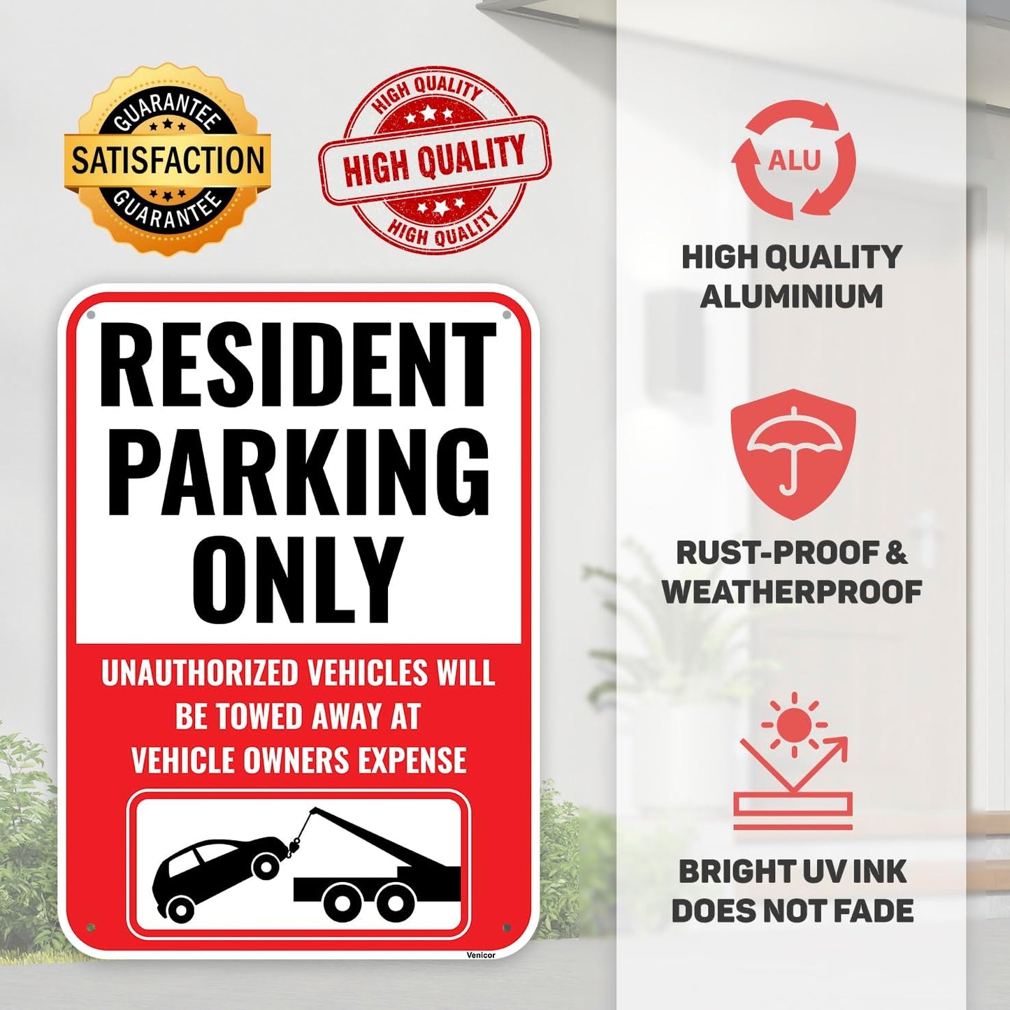 1PC Resident Parking Sign, 14 x 10 Inches - Aluminum - Private Tenant Parking Only Sign