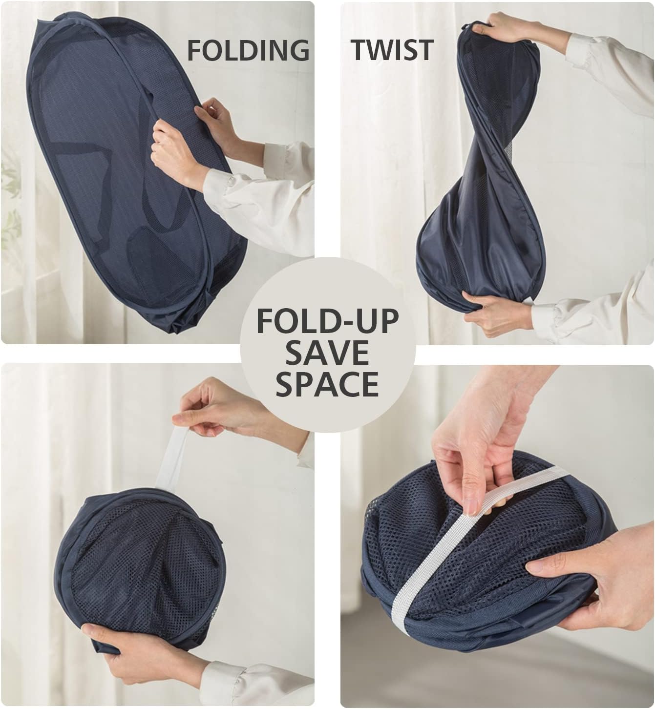 HONOMA Sturdy Mesh Laundry Hamper Basket Bag,Pop up Basket with Side Pocket for Laundry Room, Bathroom, Kids Room, College Dorm or Travel (Pop Horizontal, Beige)