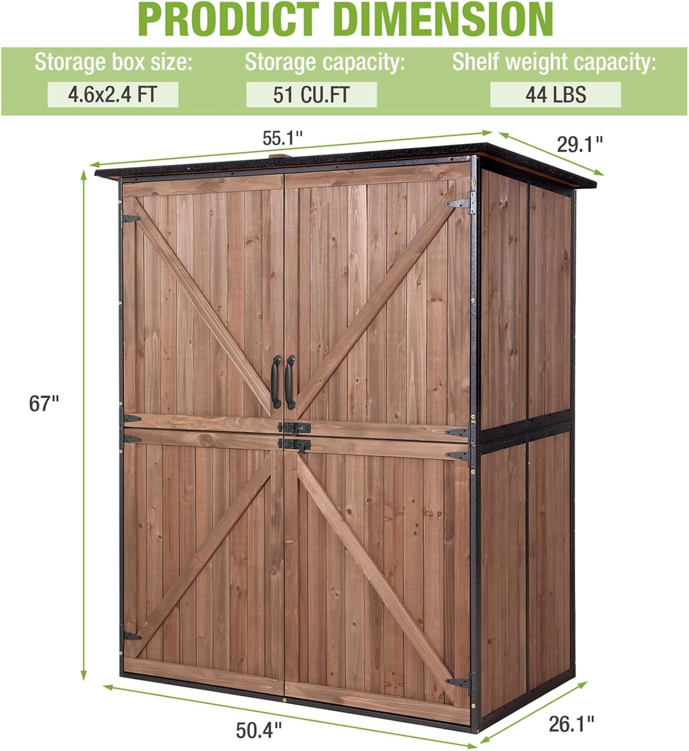 Outdoor Storage Shed Large Cabinet with Strong Metal Frame,Wooden Tool House with Adjustable Shelfs, House Garden Shed for Backyard Garden Patio Lawn