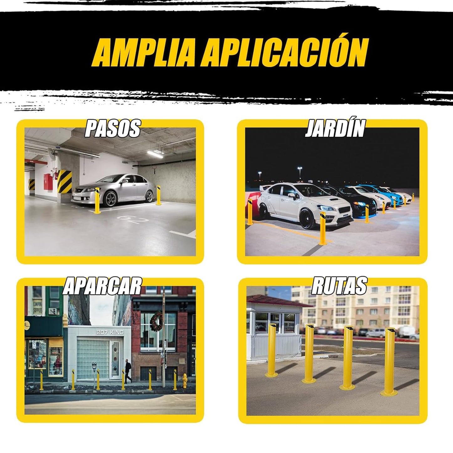 Safety Bollard Post, Steel Bollards,Parking Bollard, Yellow Powder Coated Safety Parking Barrier Post, for Traffic Sensitive Areas (4, 42"H*3"D)