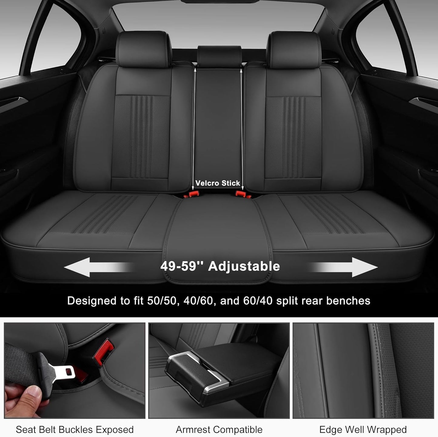 Car Seat Covers Full Set, Front and Rear Seat Covers for Cars, Waterproof Leather Auto Seat Protectors with Head Pillow, Car Seat Cushions Fit for Most Sedans SUV Pick-up Truck, Gray