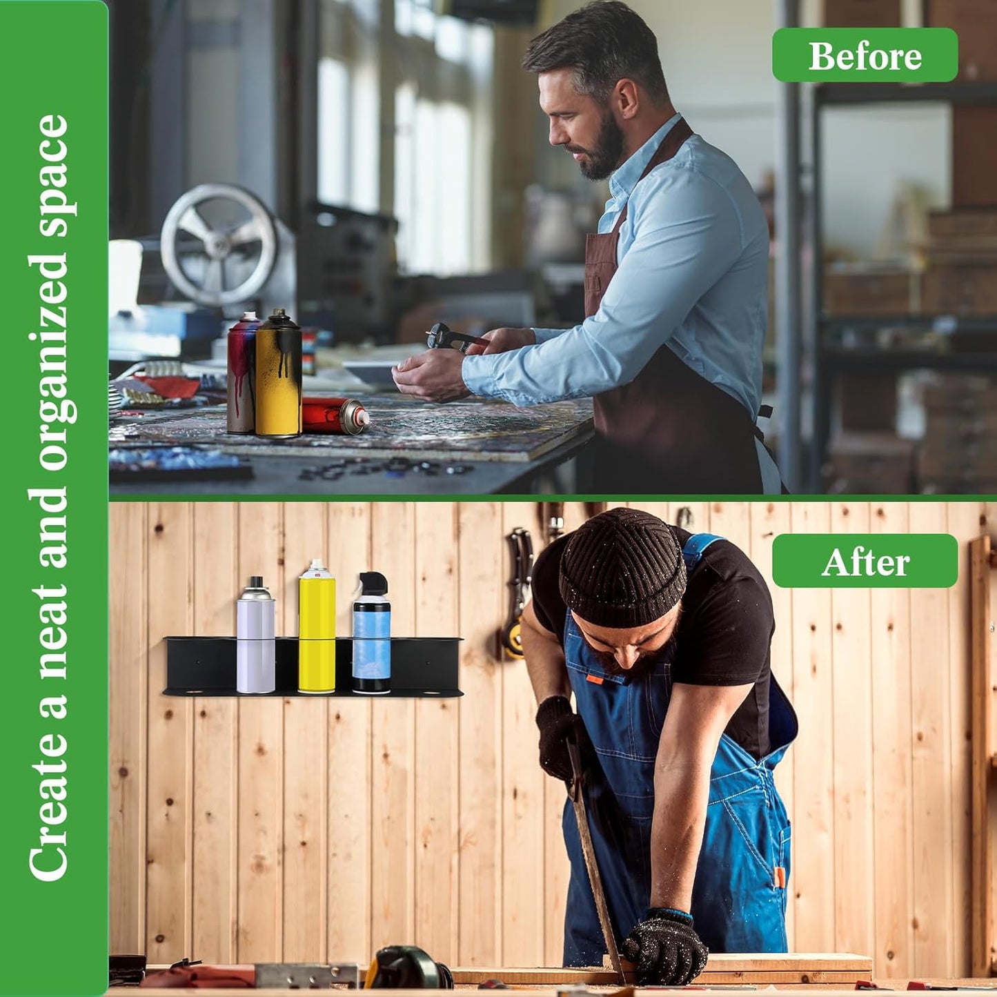 Therwen 2 Pcs 5 Holes All Purpose Steel Spray Bottle Holder Heavy Duty Spray Can Holder Rack Organizer Easy Install Wall Mount Paint Bottle Organizer Storage Rack for Garage Home Workspace(Black)