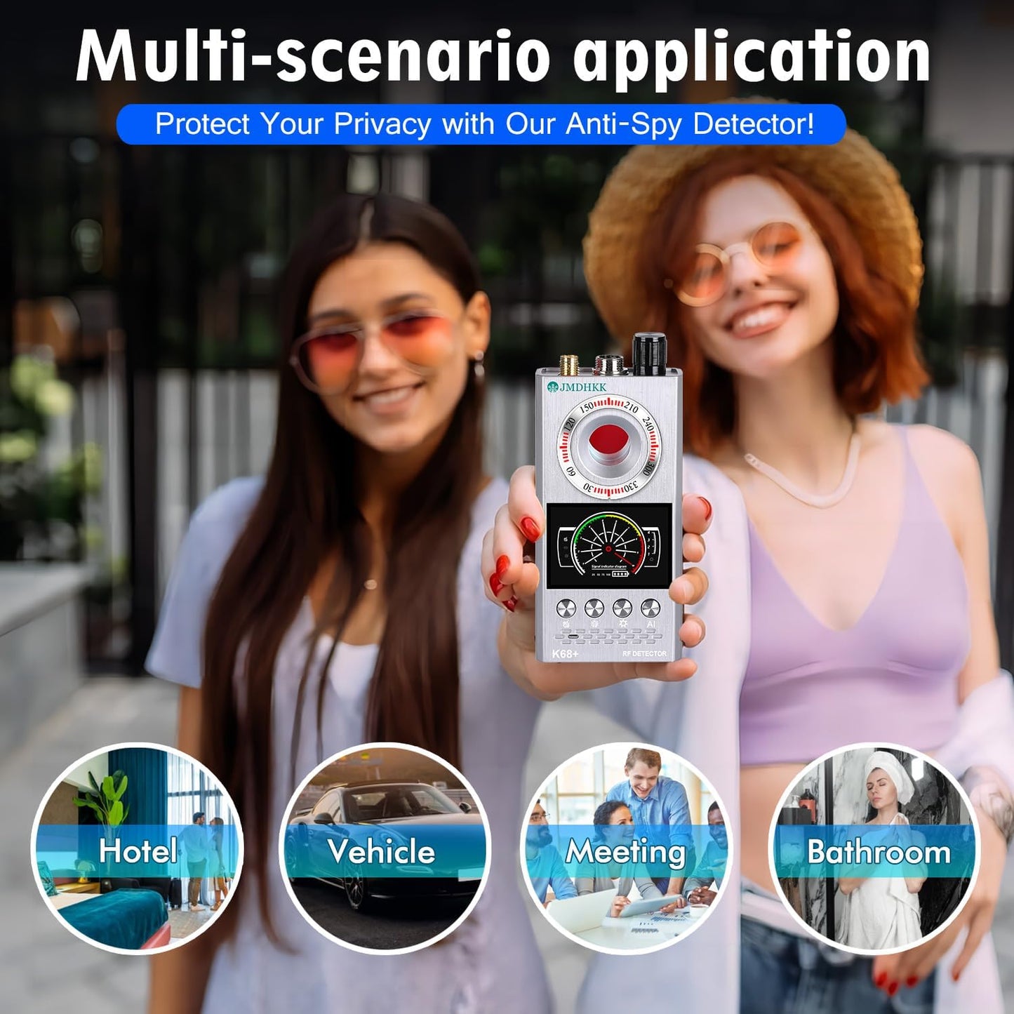 JMDHKK Hidden Camera Detector & Bug Detector – Magnetic Tracker & Wireless Signal Finder for Home, Office, Hotel, Car – Advanced Privacy Protection for Travel & Security(Silver