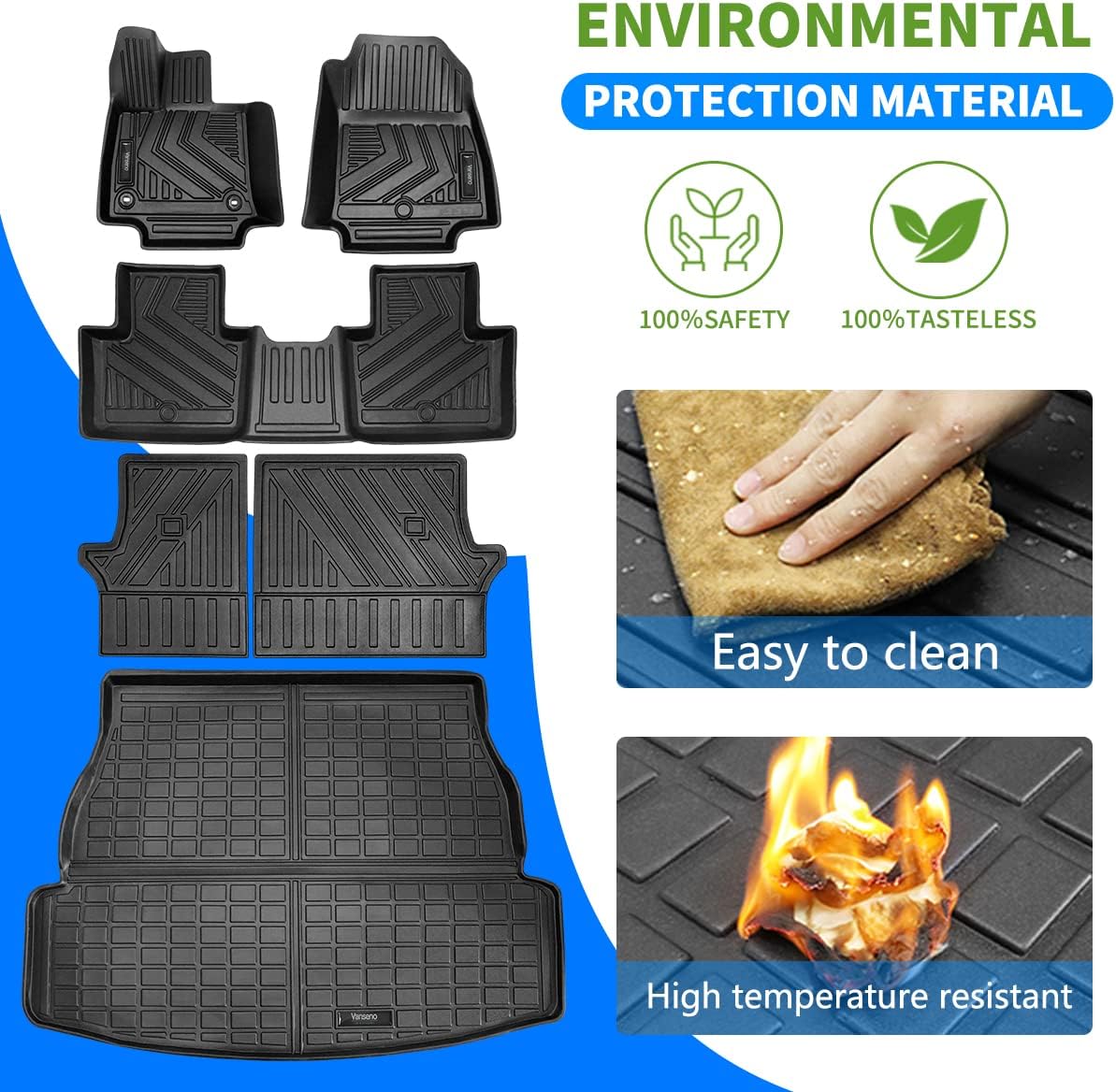 Vanseno Floor Mat & Cargo Liner & Backrest Mat Compatible for 2019 2021 2022 2023 2024 2025 Toyota Rav4 Floor Mats Trunk Liners Back Seat Cover Mat All-Weather Full Set Protector