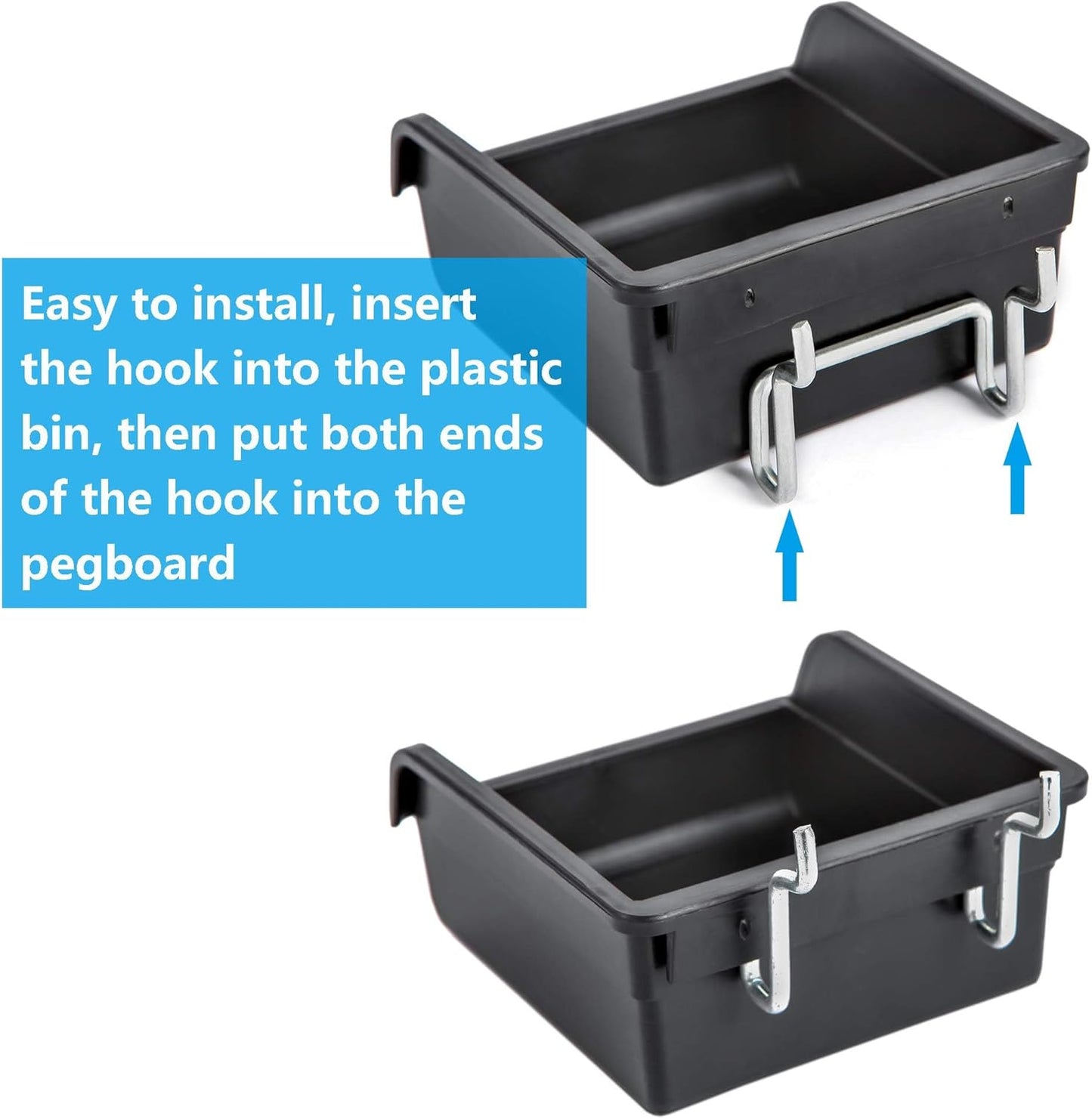 FRIMOONY Pegboard Bins with Hooks and Labels, for Organizing Accessories, 10 Packs, Black