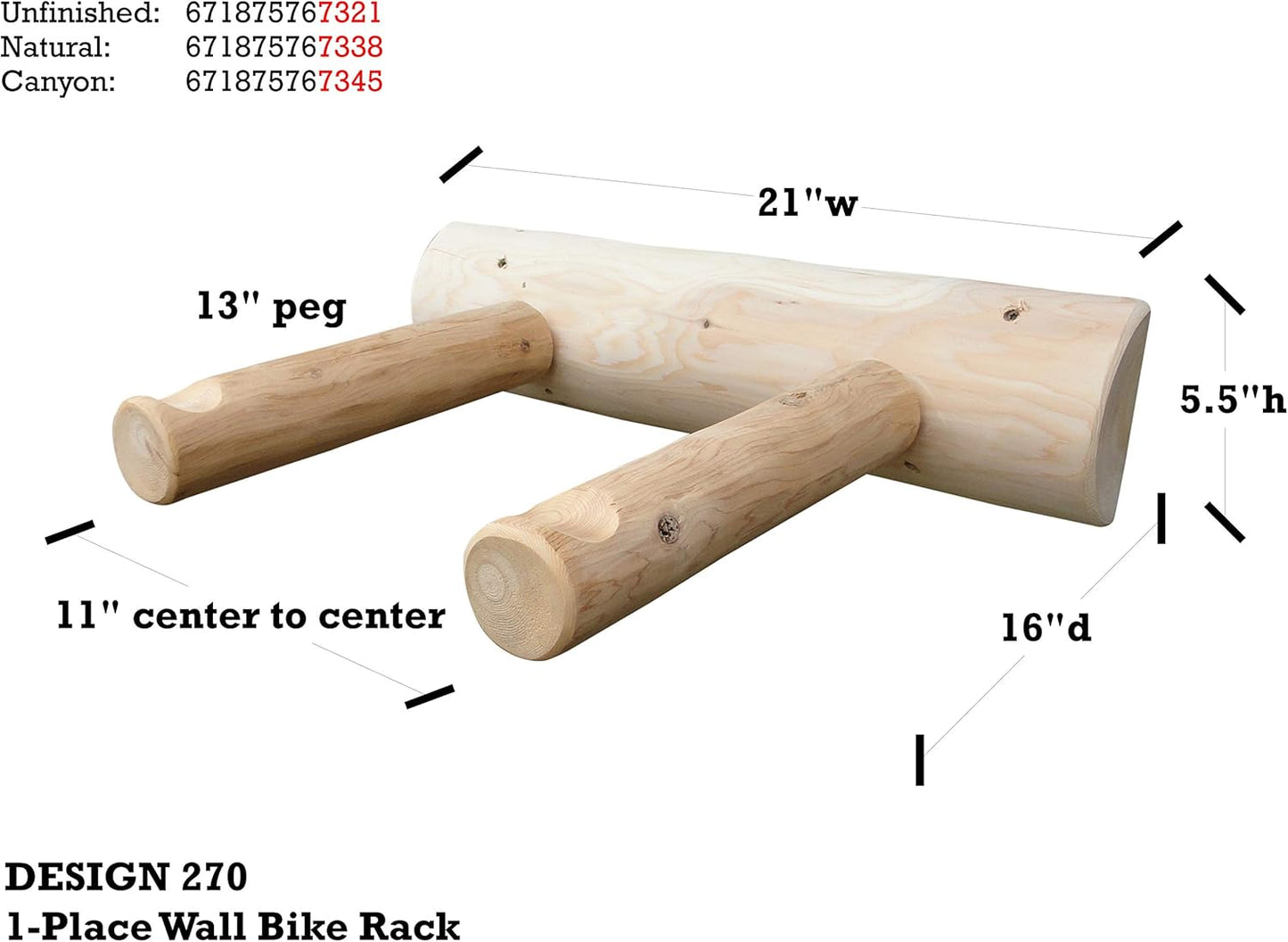 1-Place Wall-Mounted Bike Log Rack, Road Bike Wall Mount Hook, Bicycle Hangers for Garage Wall Racks, Bicycle Hooks for Hanging, Indoor Storage Garage Hooks for Bikes - Canyon Brown