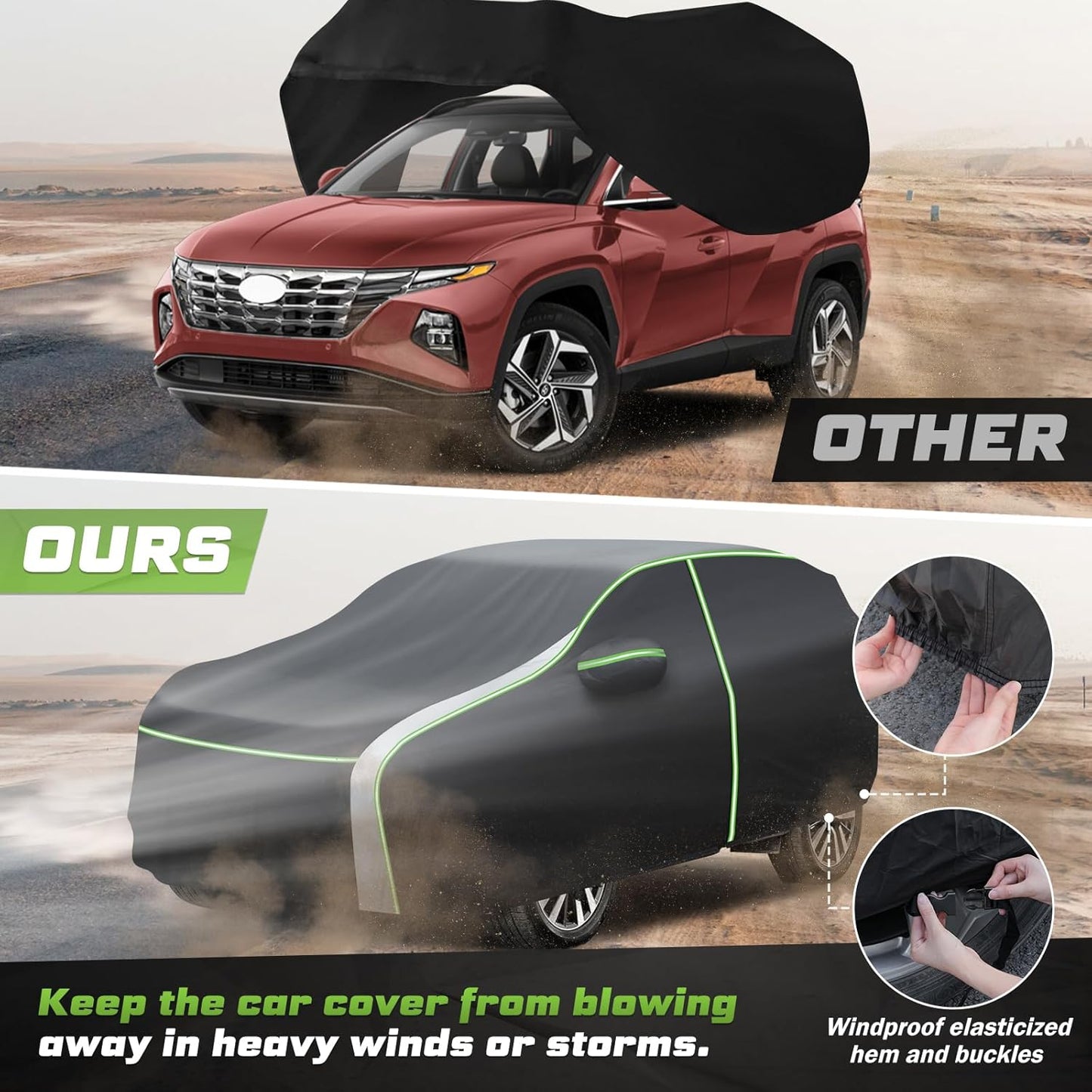 Mixsuper Liner Car Cover for Hyundai Tucson 2004-2026, 7 Layers Waterproof Car Cover Accessories for Tucson with Zipper Door, Windproof Straps, Reflective Strips, Anti-UV, All Weather