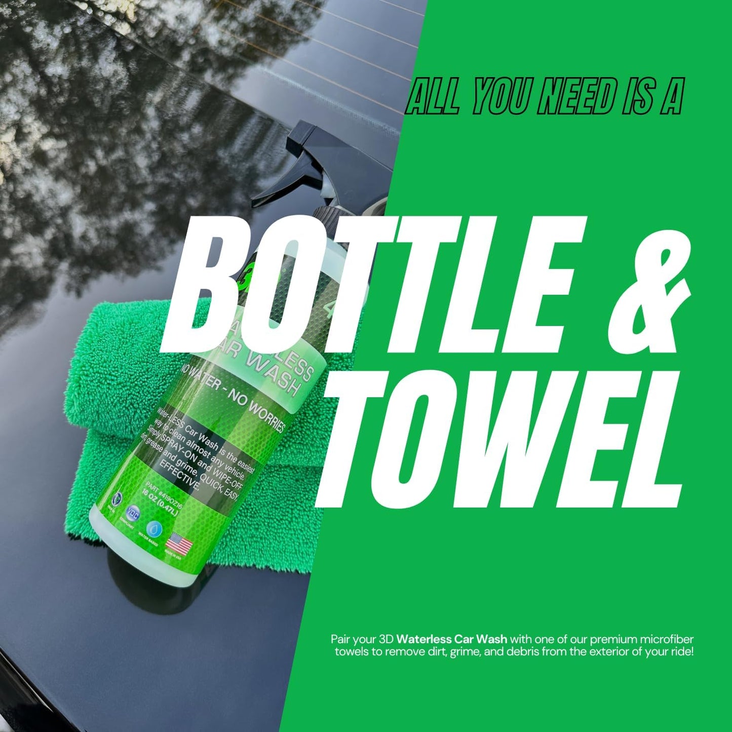 3D Waterless Car Wash - Easy Spray Waterless Detailing Spray - No Soap or Water Needed - Great on Cars, RVs, Motorcycles & Boats 16oz.