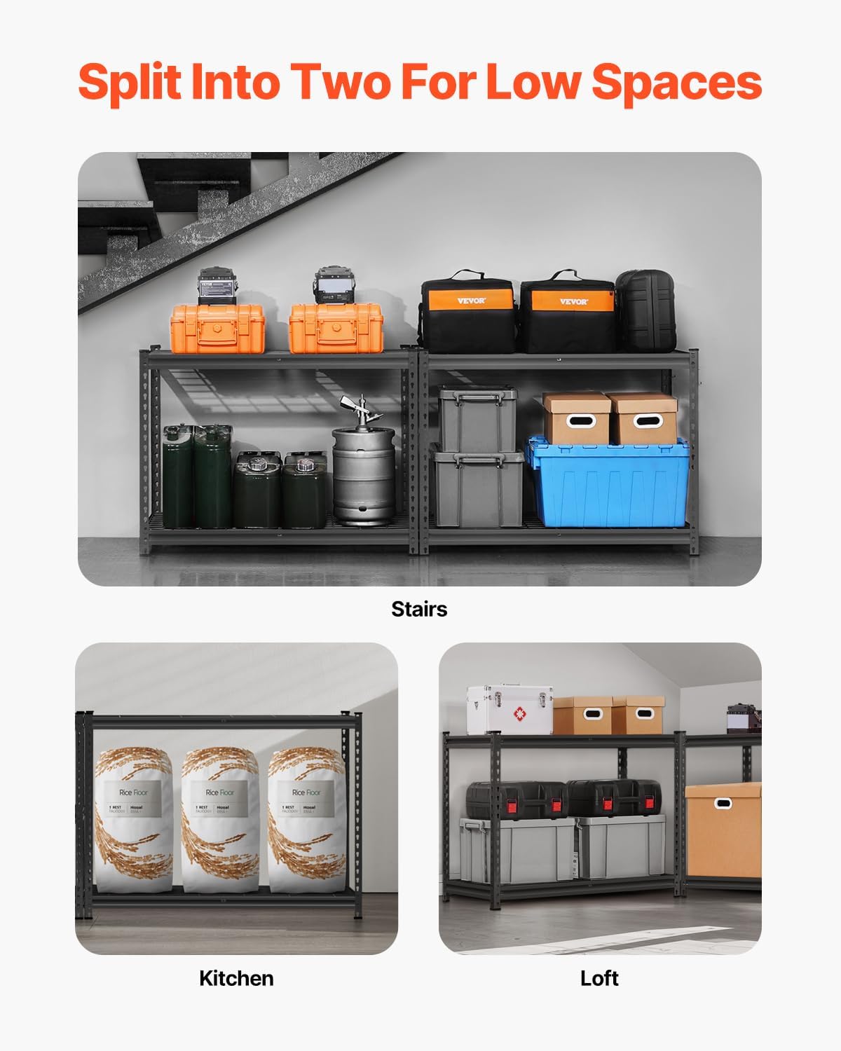 VEVOR Storage Shelves, 2400 lbs, 4 Tier Heavy Duty Garage Shelving, 20" D x 40" W x 60" H Adjustable Metal Shelves for Industrial Shelving Unit Utility Shelf, for Kitchen, Warehouse, Basement, Black