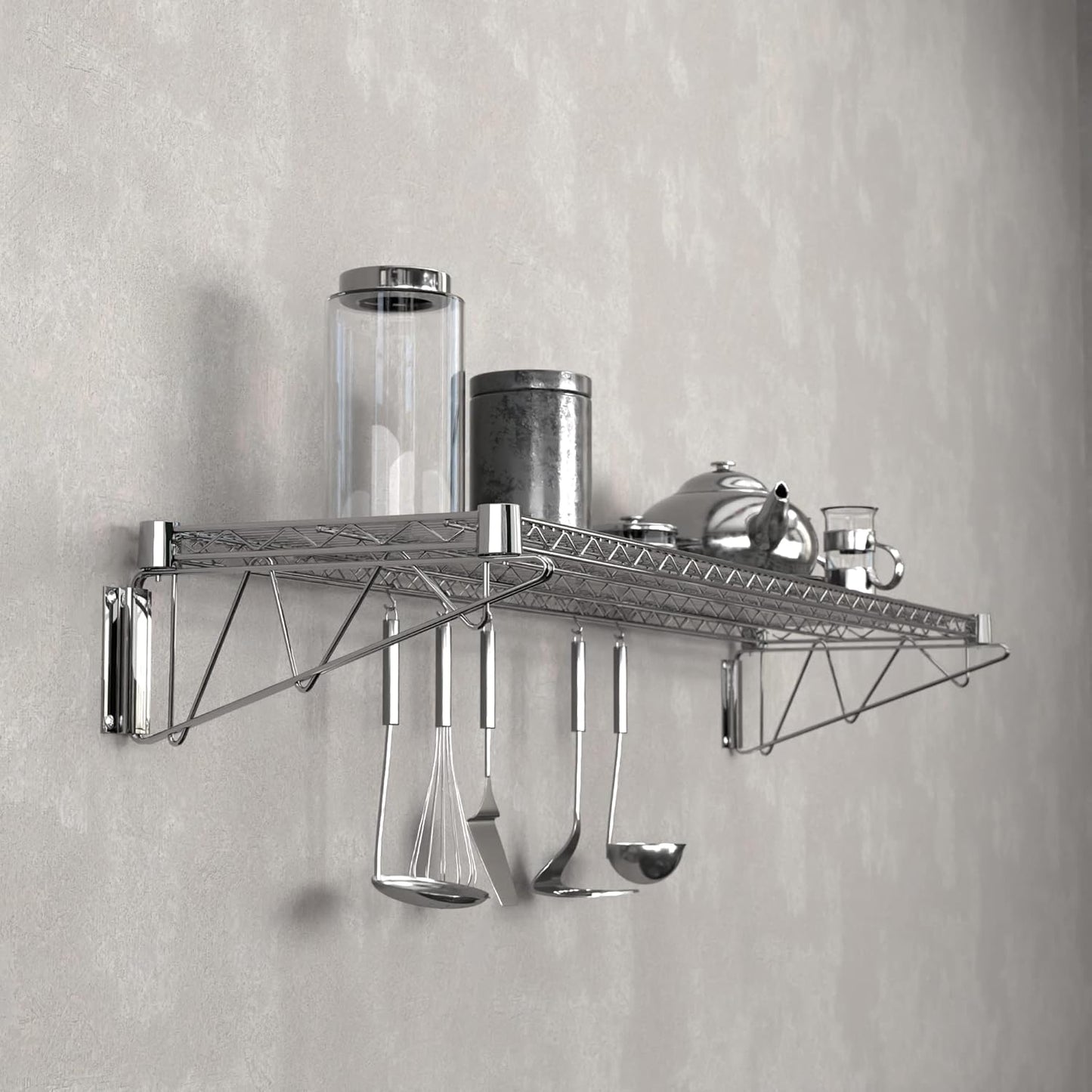 14" x 48" Chrome Wire Wall Mount Shelf