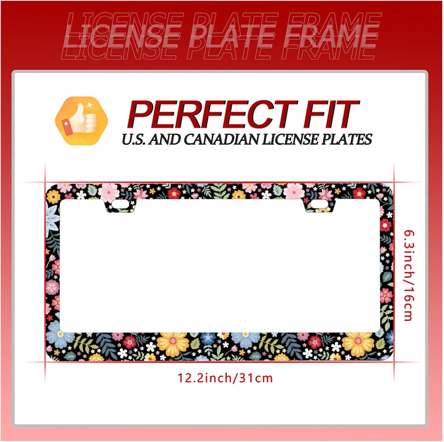 2Pcs Colorful Floral Flowers License Plate Frame Personalise Cute License Plate Frames Car License Plate Accessories Screws Decor for Standard Us Canada License Plate Holder 12"x6"