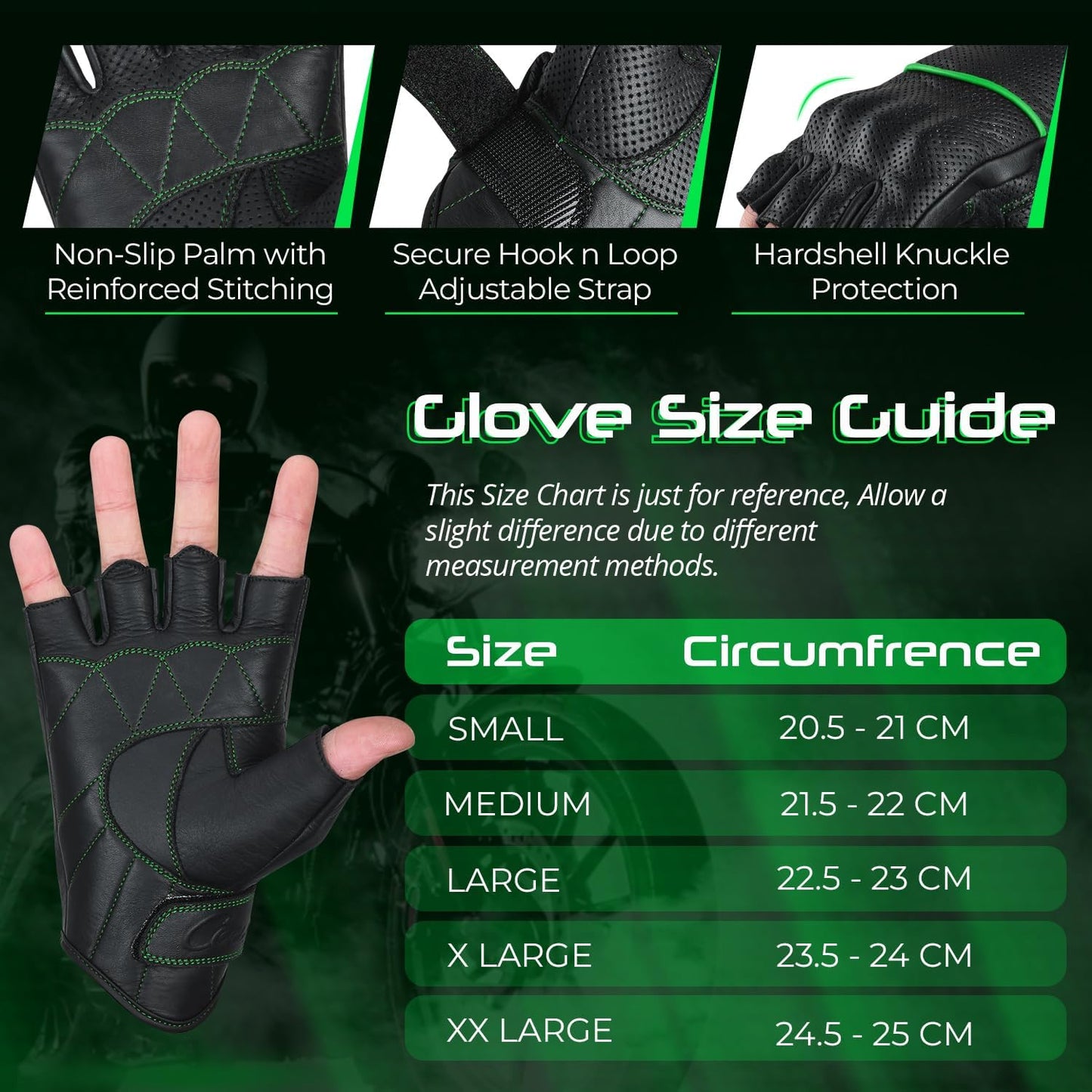aasportx Motorcycle Gloves - Men's Leather Motorbike Gloves with Touchscreen Function - Non-Slip Pads for Men & Women