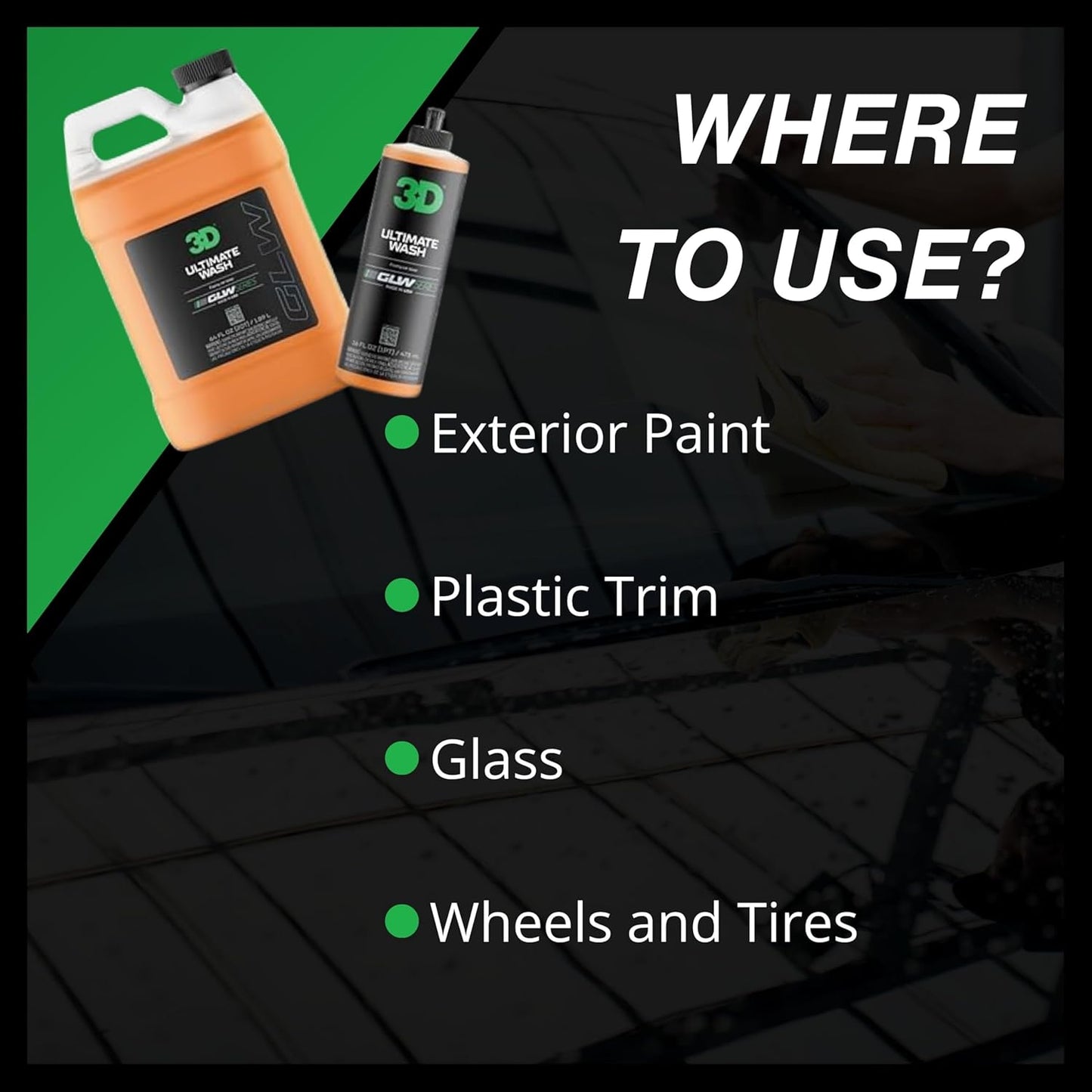 3D GLW Series Ultimate Wash – pH Neutral Car Wash Soap with Ultra Foam – Scratch-Free, High-Foaming Shampoo for Paint Protection – Safe for All Finishes - 16 oz