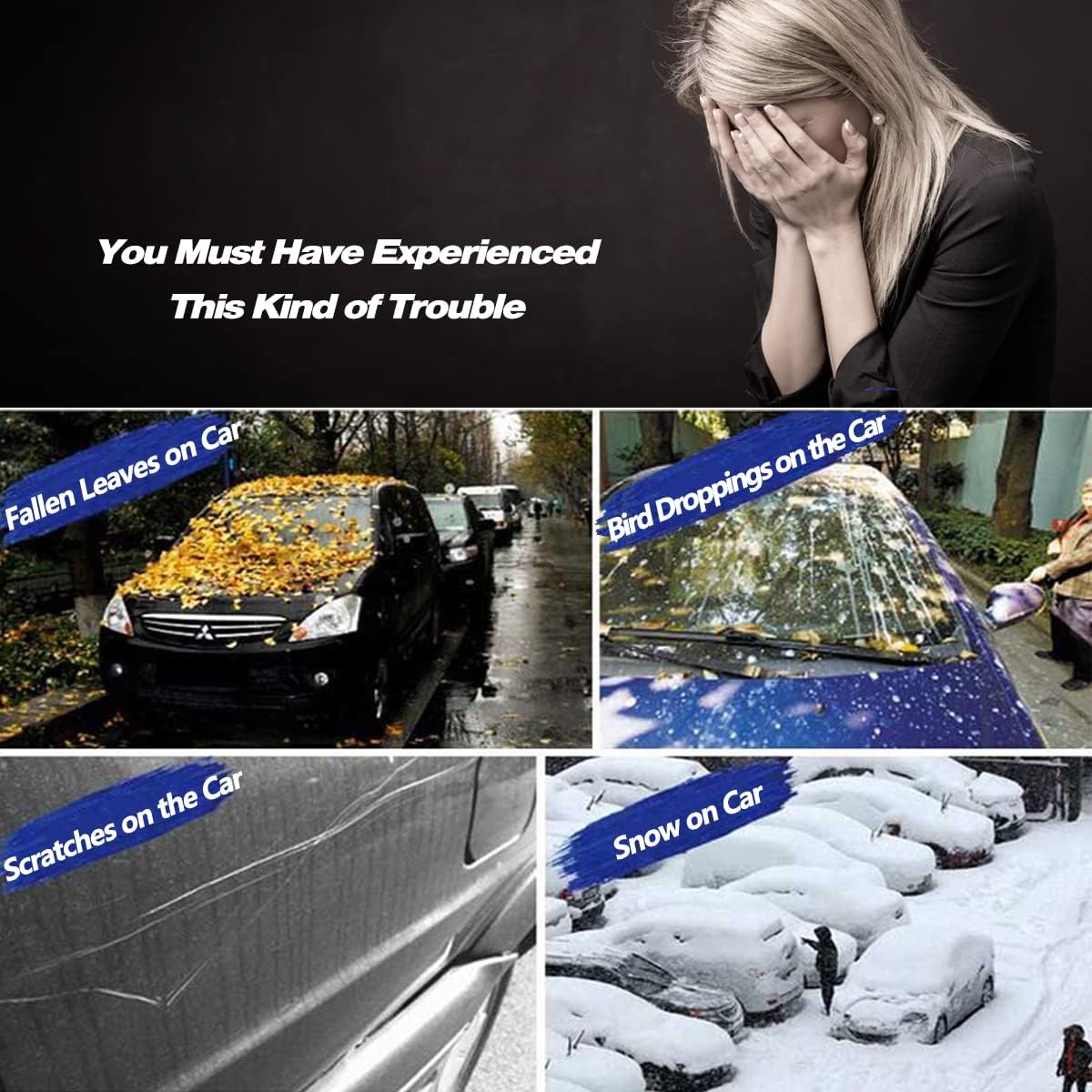 AUQDD 6-Layers PEVA New Material Truck Full Padded Car Cover Waterproof All Weather Weatherproof UV Sun Protection Snow Dust Storm Resistant Outdoor Exterior Custom Form-Fit Straps 230"-260" Grey