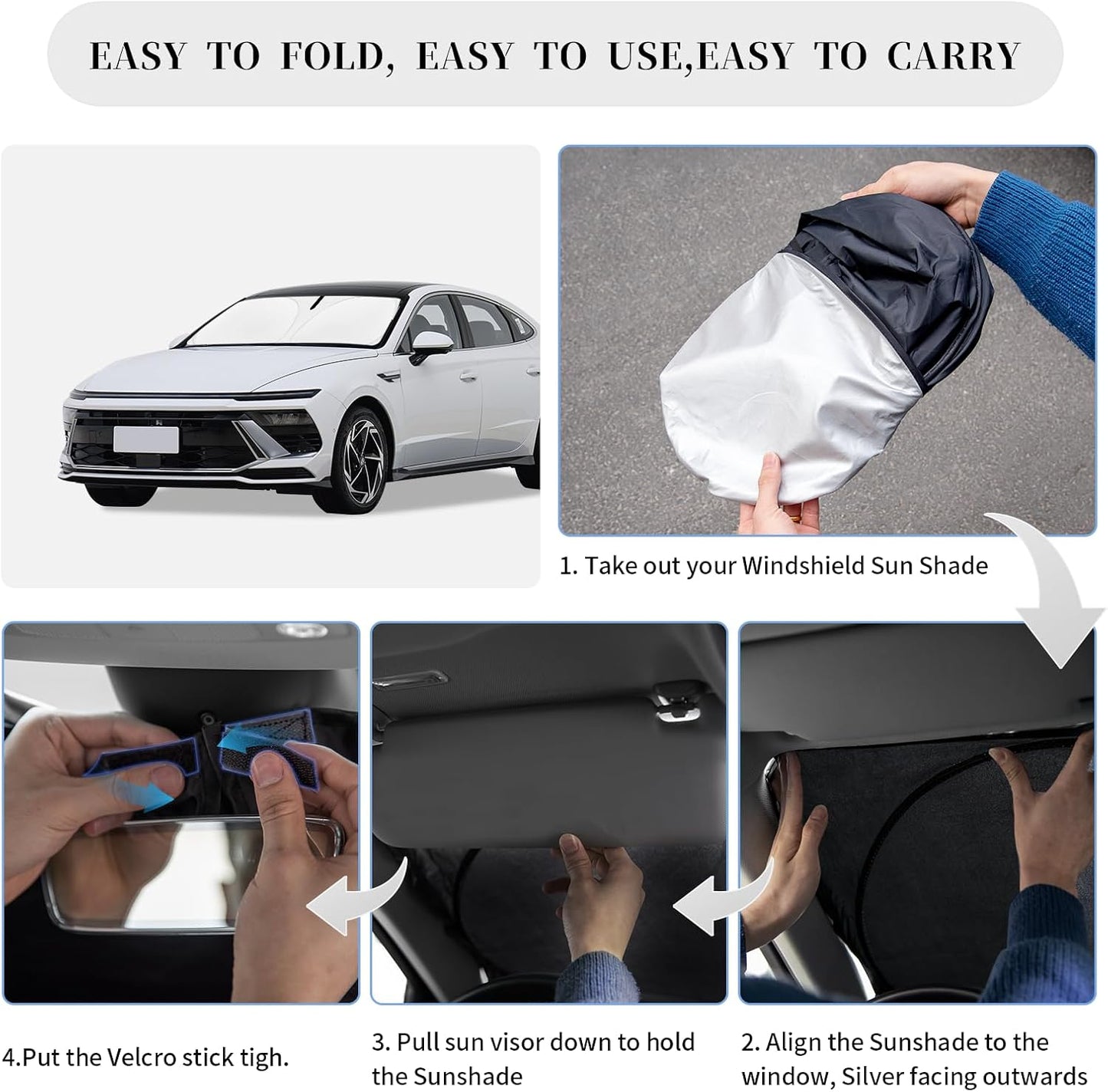 Sun Shade Sunshade for Hyundai Sonata 2020-2025 2026 Windshield Cover, 4-Layer Front Window Shade Custom fit Sun Visor 240T Retractable Shade Blocks UV Rays Cooler Car Accessories
